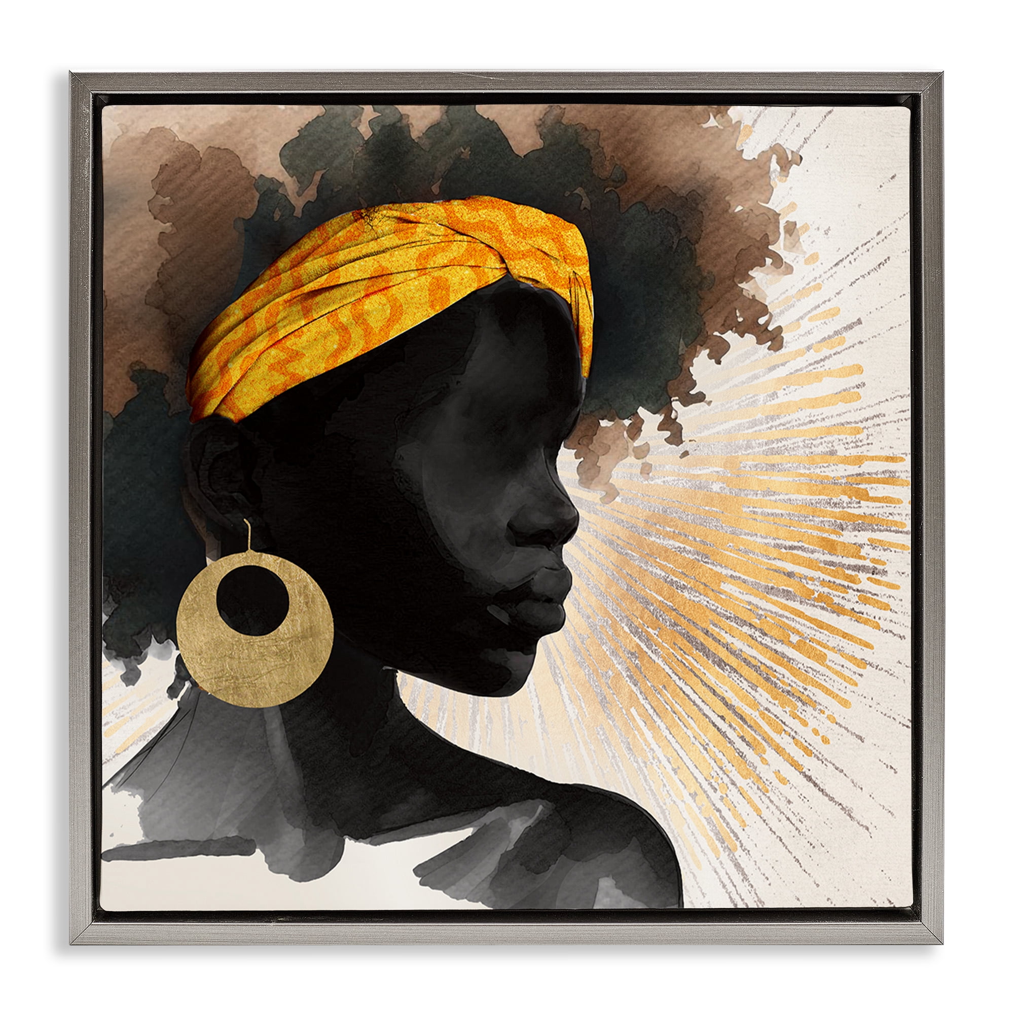 Stupell Industries Sunburst Silhouette with Headwrap Gray Framed Floater Canvas Wall Art, design by CAD Designs