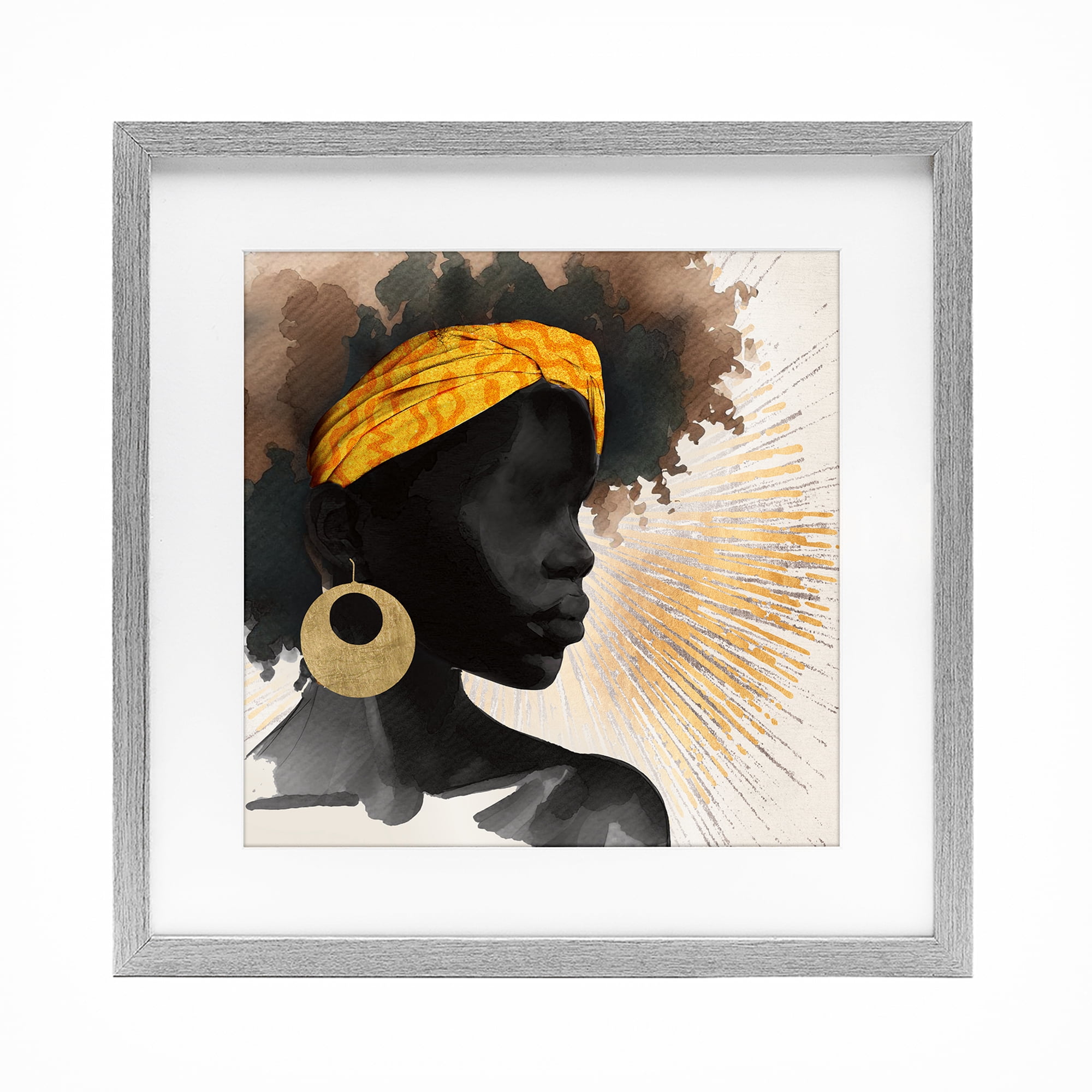 Stupell Industries Sunburst Silhouette with Headwrap Gray Framed Print Under Glass, design by CAD Designs