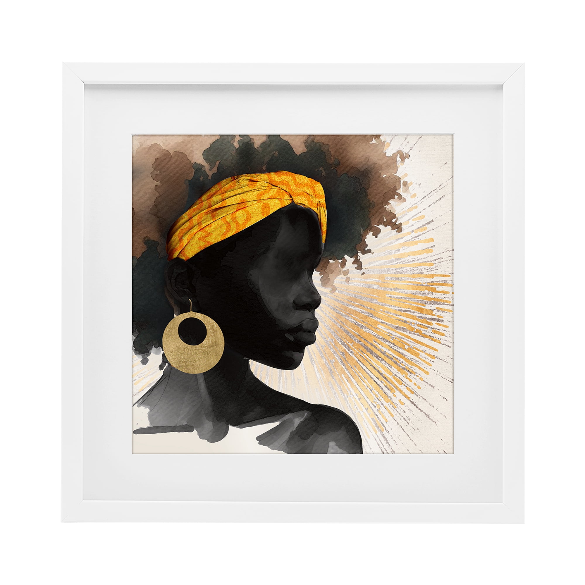 Stupell Industries Sunburst Silhouette with Headwrap White Framed Print Under Glass, design by CAD Designs