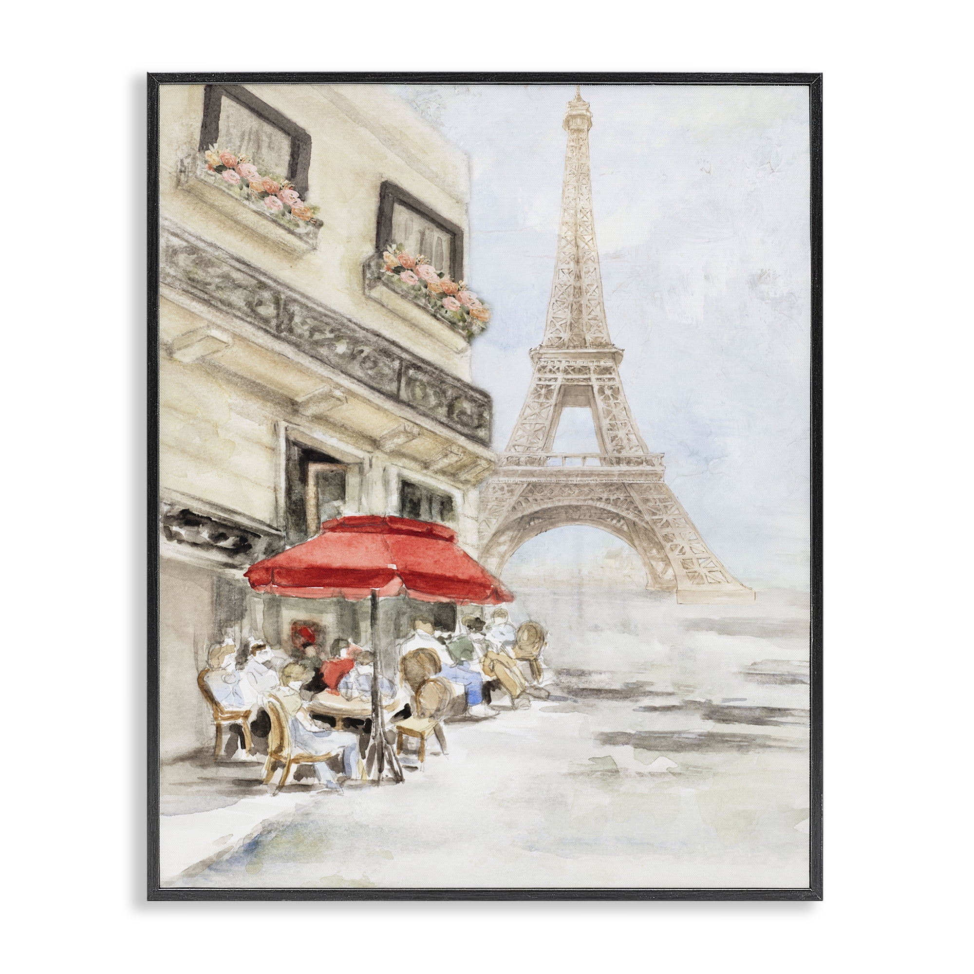 Stupell Industries Sunday Lunch Eiffel Tower Scenic & Cityscapes Painting Black Framed Art Print Wall Art, 16 x 20