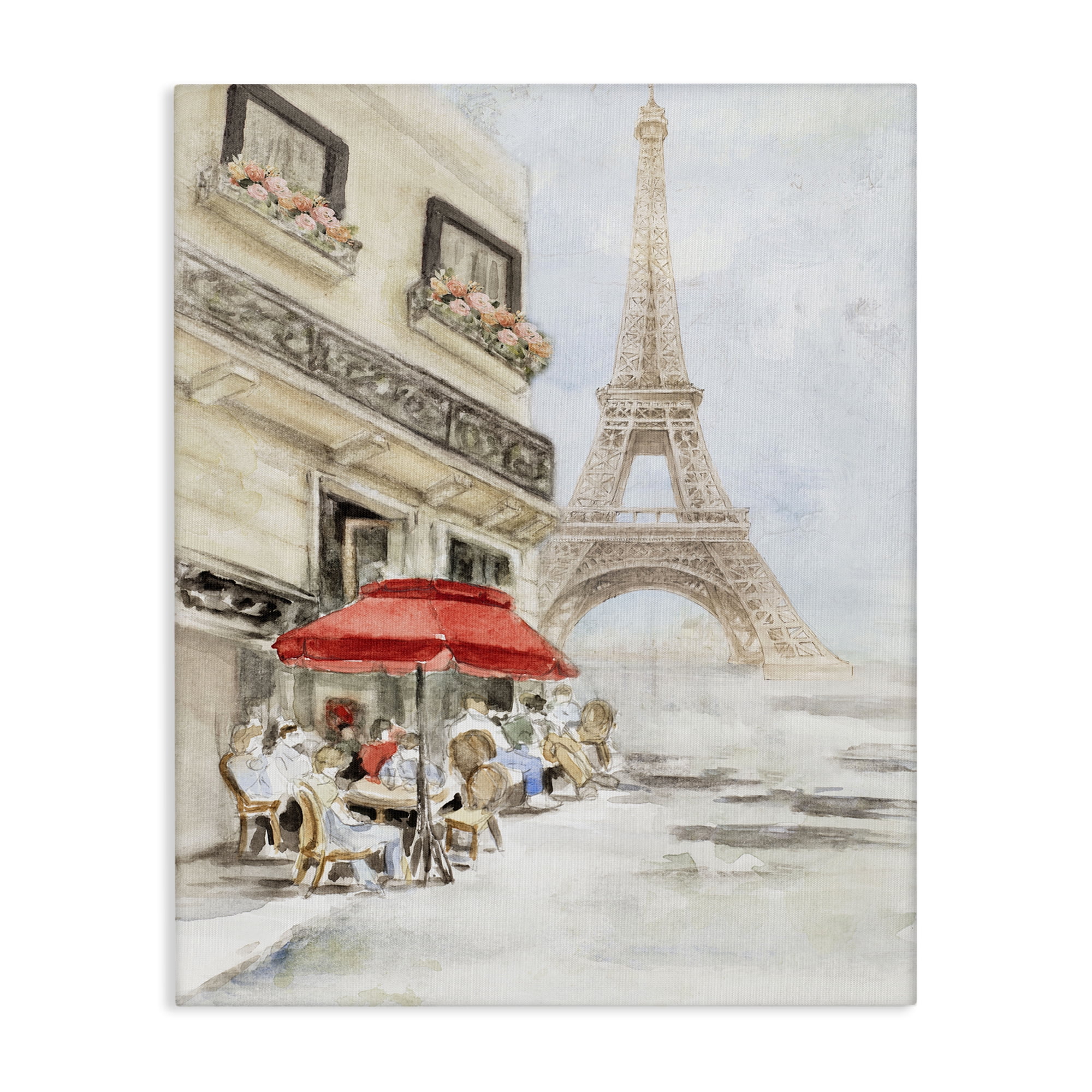 Stupell Industries Sunday Lunch Eiffel Tower Scenic & Cityscapes Painting Wrapped Canvas Art Print Wall Art, 36 x 48