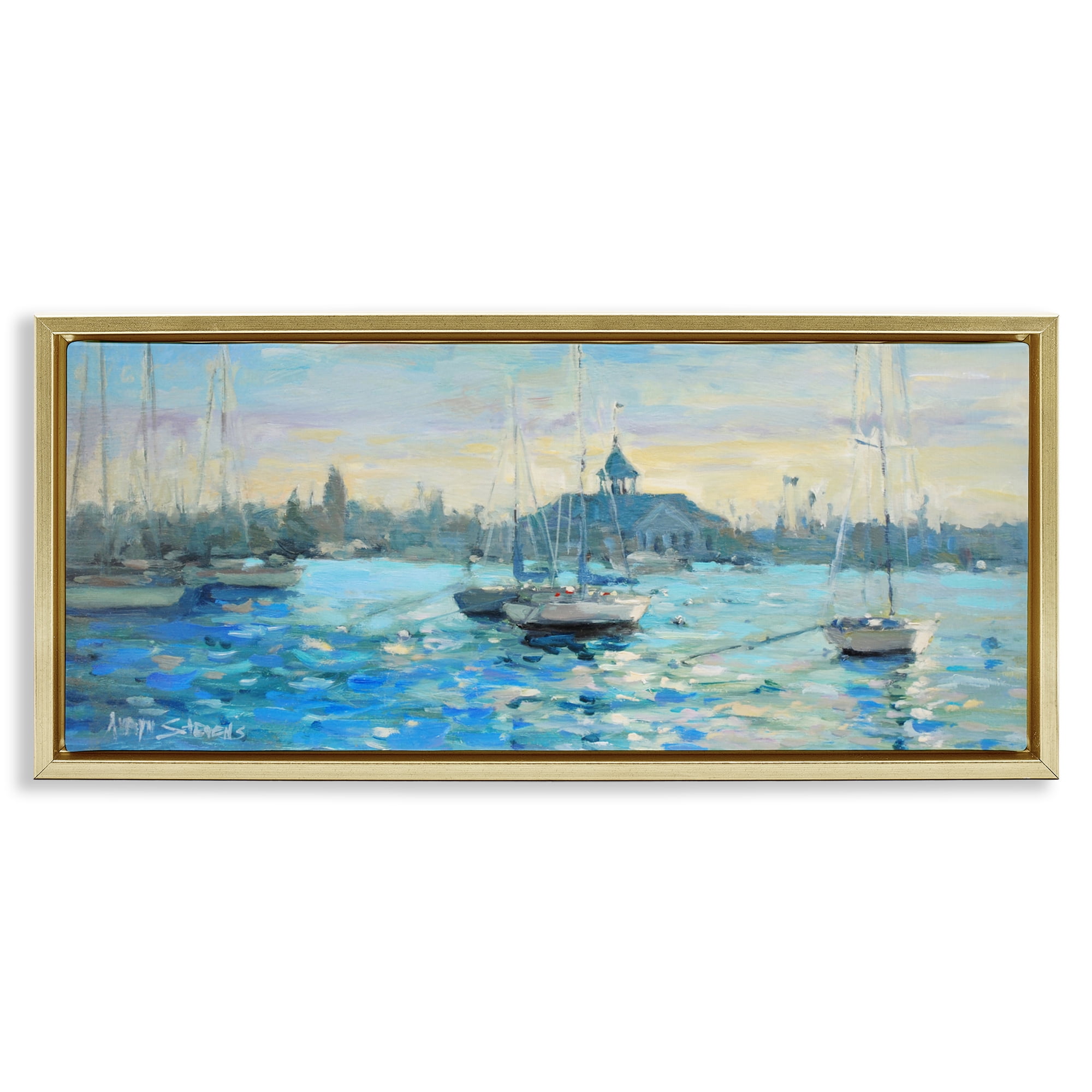 Stupell Industries Sunday On The Water Gold Framed Floater Canvas Wall Art, design by Allayn Stevens