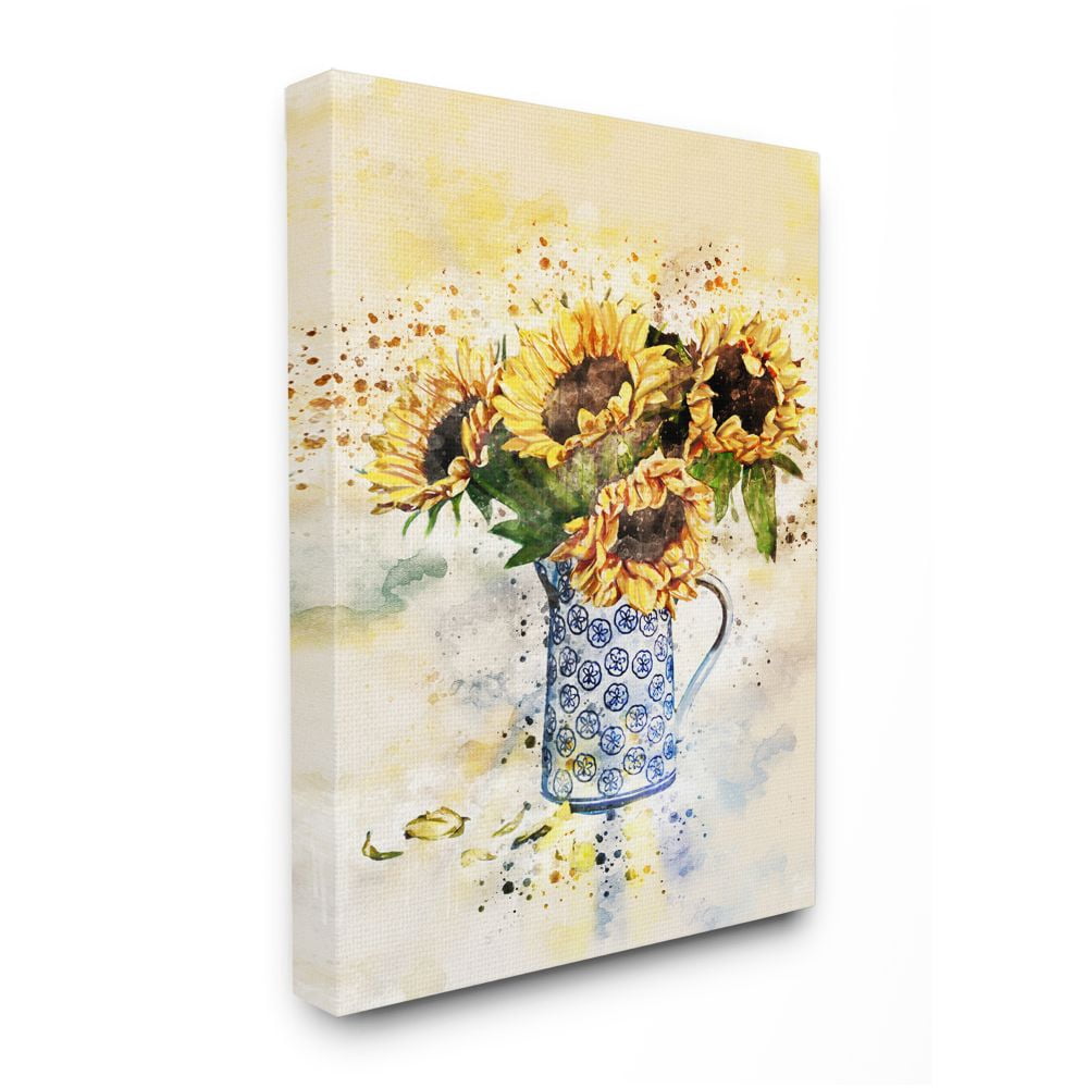 Stupell Industries Sunflower Assortment in Blue Patterned Pitcher Designed by Ziwei Li
