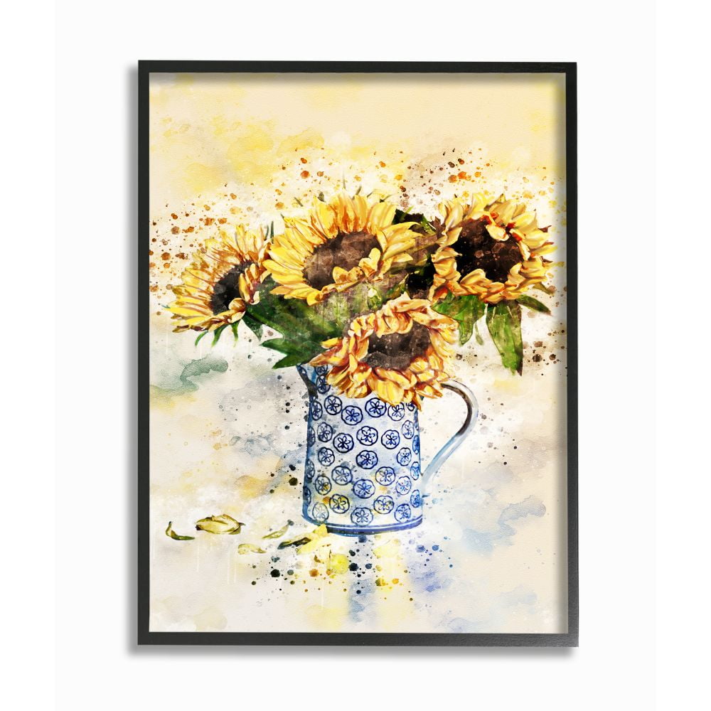 Stupell Industries Sunflower Assortment in Blue Patterned Pitcher Designed by Ziwei Li