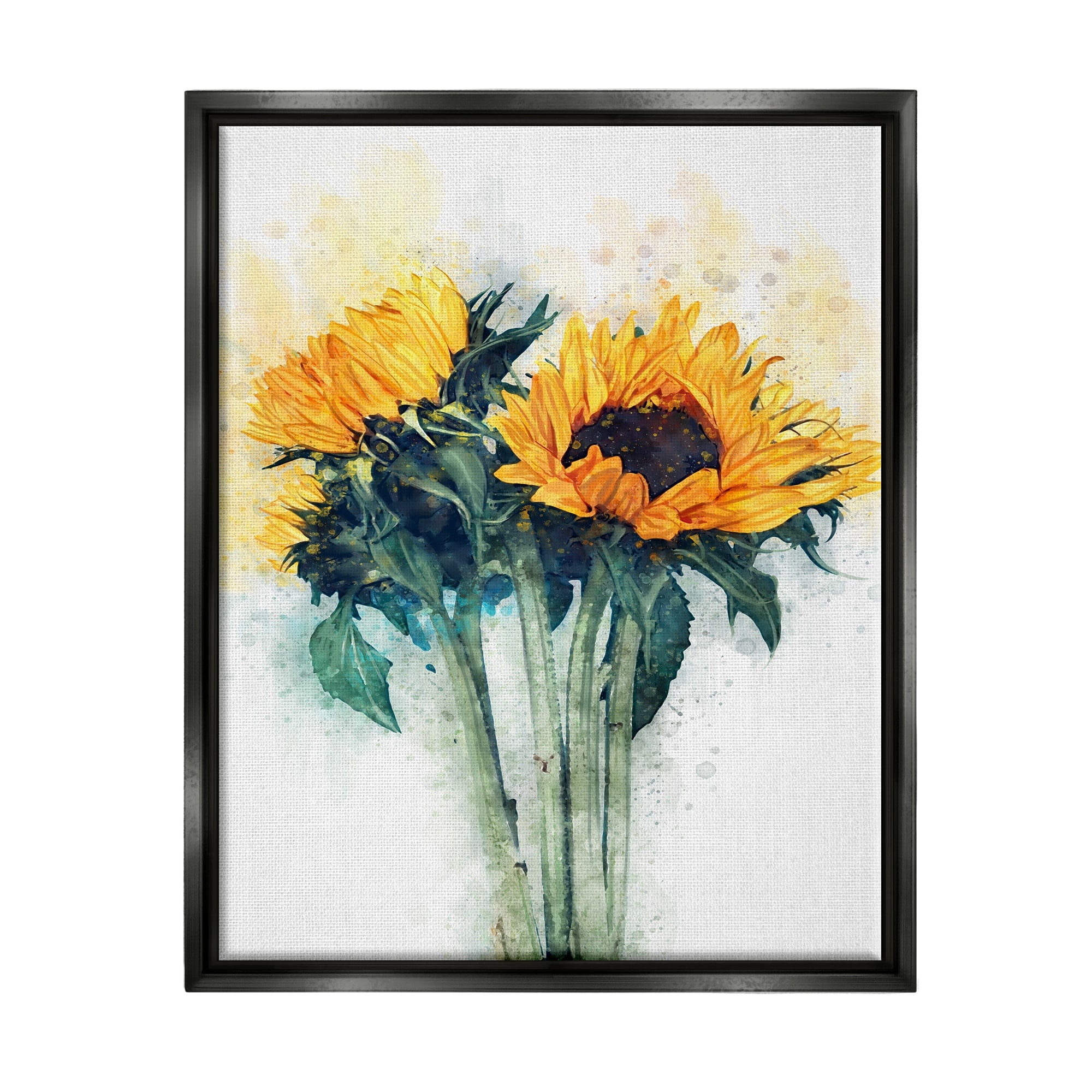 Stupell Industries Sunflower Assortment with Watercolor Accent Jet Black Framed Floating Canvas Wall Art, 16x20, by Ziwei Li