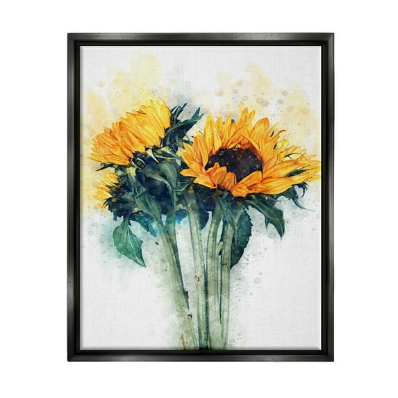 Stupell Industries Sunflower Assortment with Watercolor Accent Jet Black Framed Floating Canvas Wall Art, 16x20, by Ziwei Li