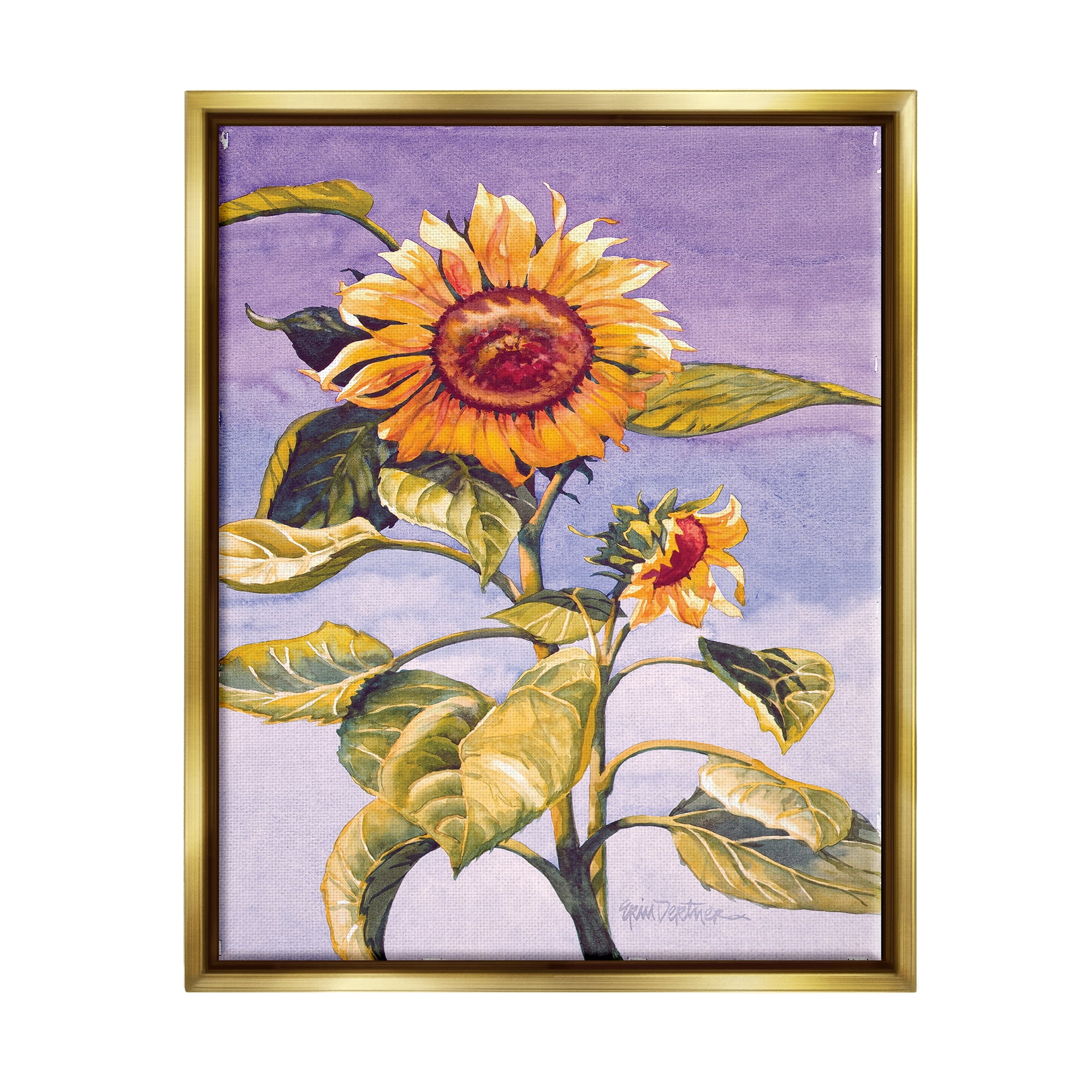 Stupell Industries Sunflower Blooming Purple Sky Botanical & Floral Painting Gold Floater Framed Art Print Wall Art