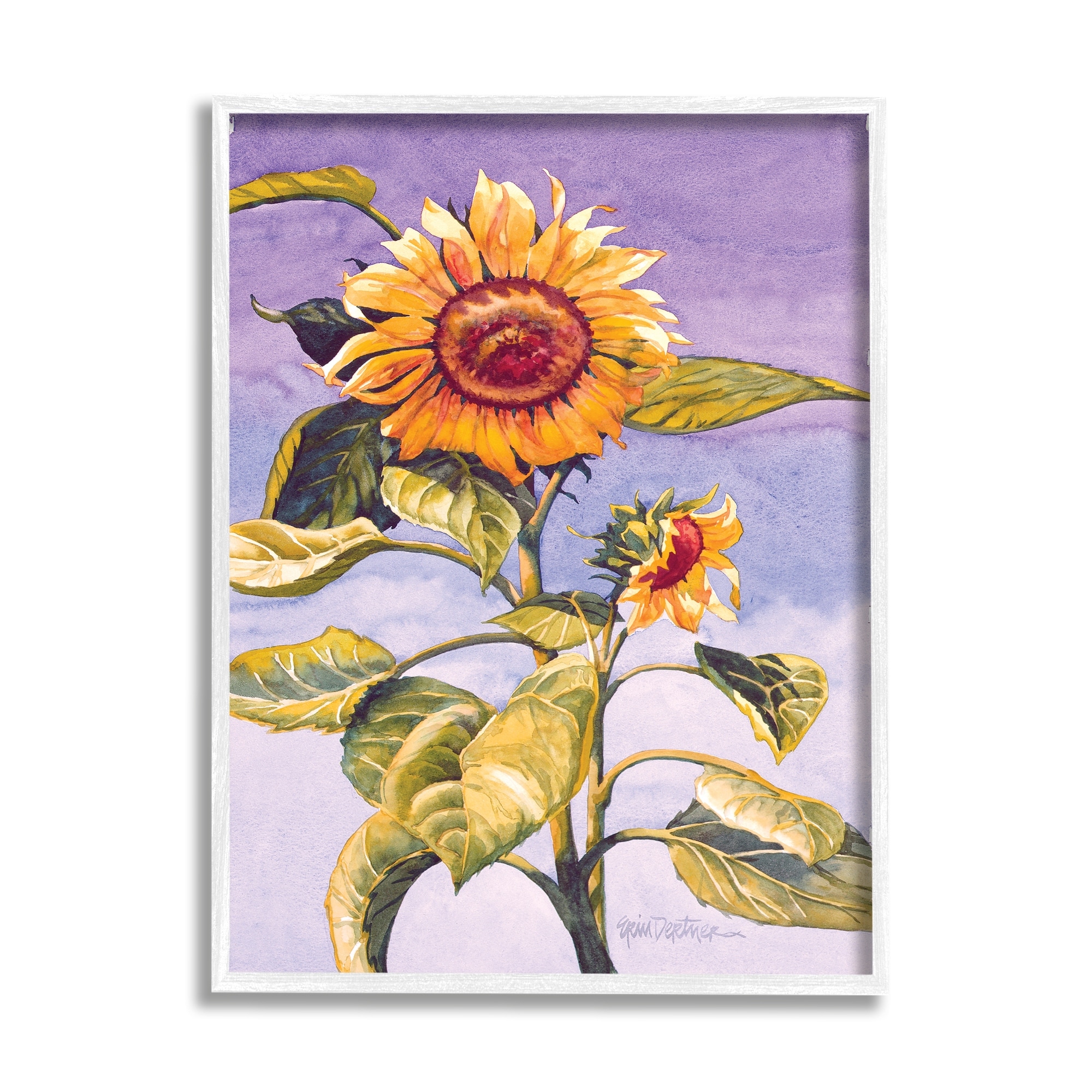 Stupell Industries Sunflower Blooming Purple Sky Botanical & Floral Painting White Framed Art Print Wall Art
