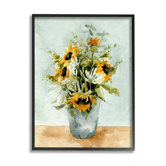 Stupell Industries Sunflower Blossom Watercolor Detail Painting Black Framed Art Print Wall Art, Design by Emma Caroline