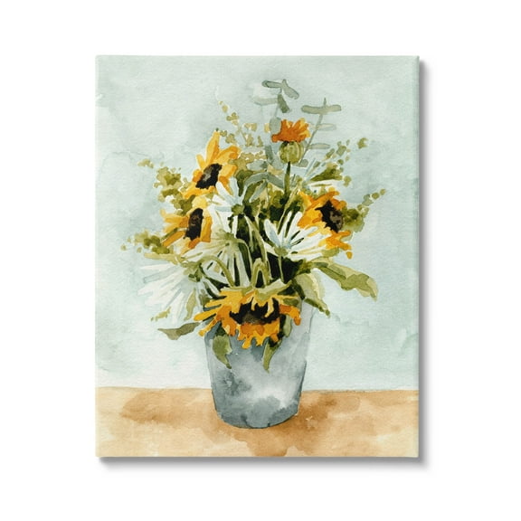 Stupell Industries Sunflower Blossom Watercolor Detail Painting Gallery Wrapped Canvas Print Wall Art, Design by Emma Caroline