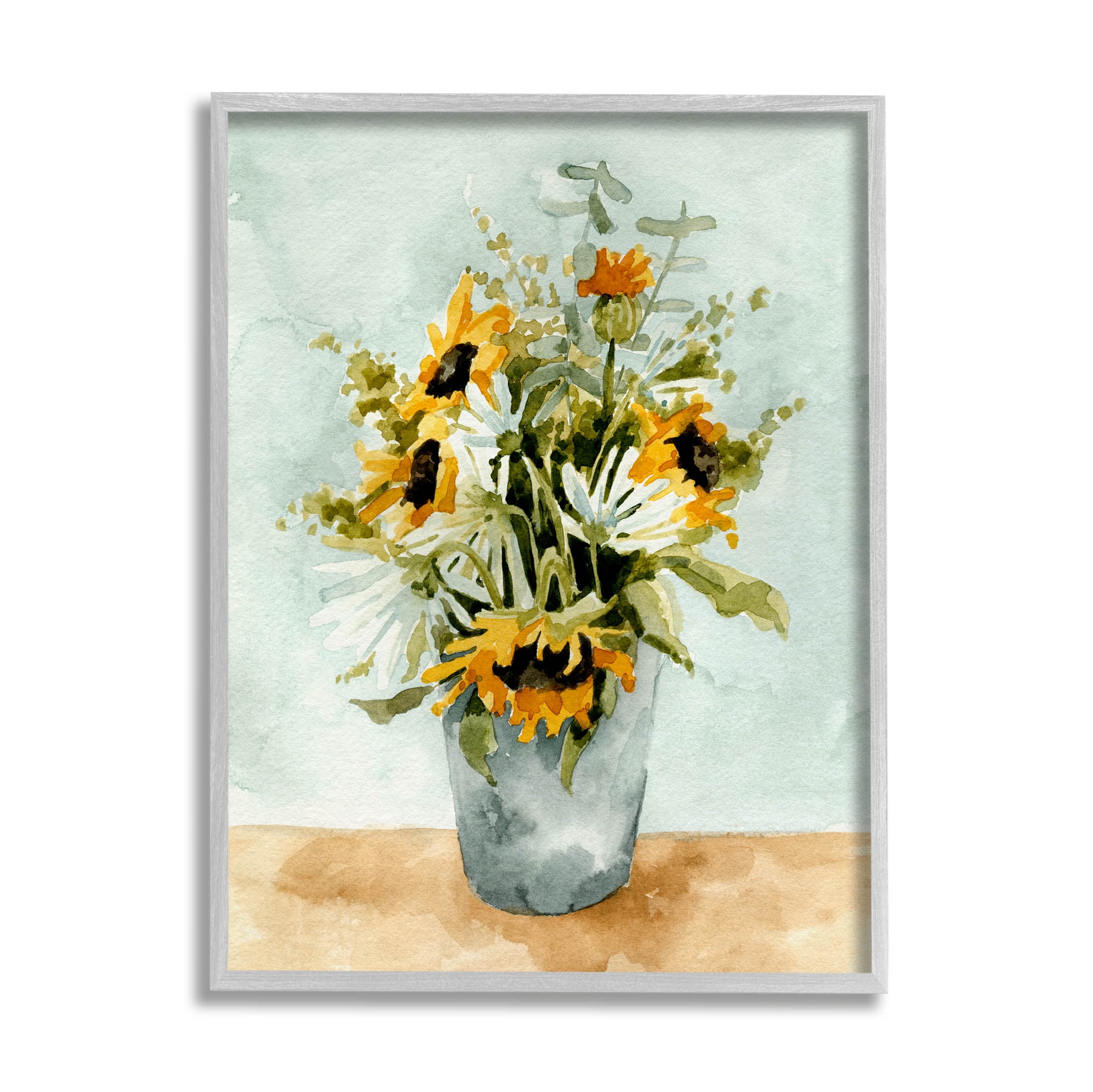 Stupell Industries Sunflower Blossom Watercolor Detail Painting Gray Framed Art Print Wall Art, Design by Emma Caroline