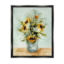 Stupell Industries Sunflower Blossom Watercolor Detail Painting Jet Black Floating Framed Canvas Print Wall Art, Design by Emma Caroline