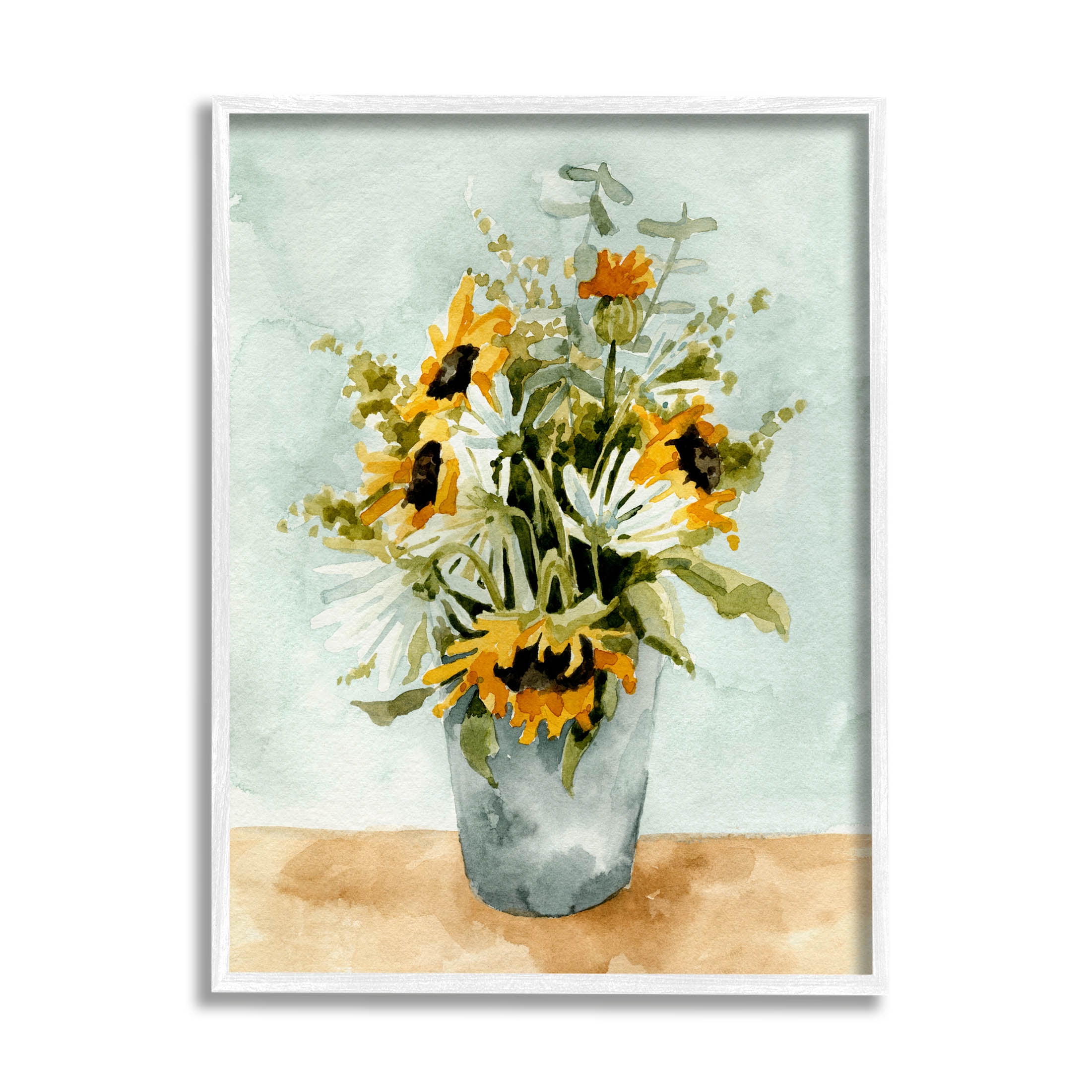 Stupell Industries Sunflower Blossom Watercolor Detail Painting White Framed Art Print Wall Art, Design by Emma Caroline
