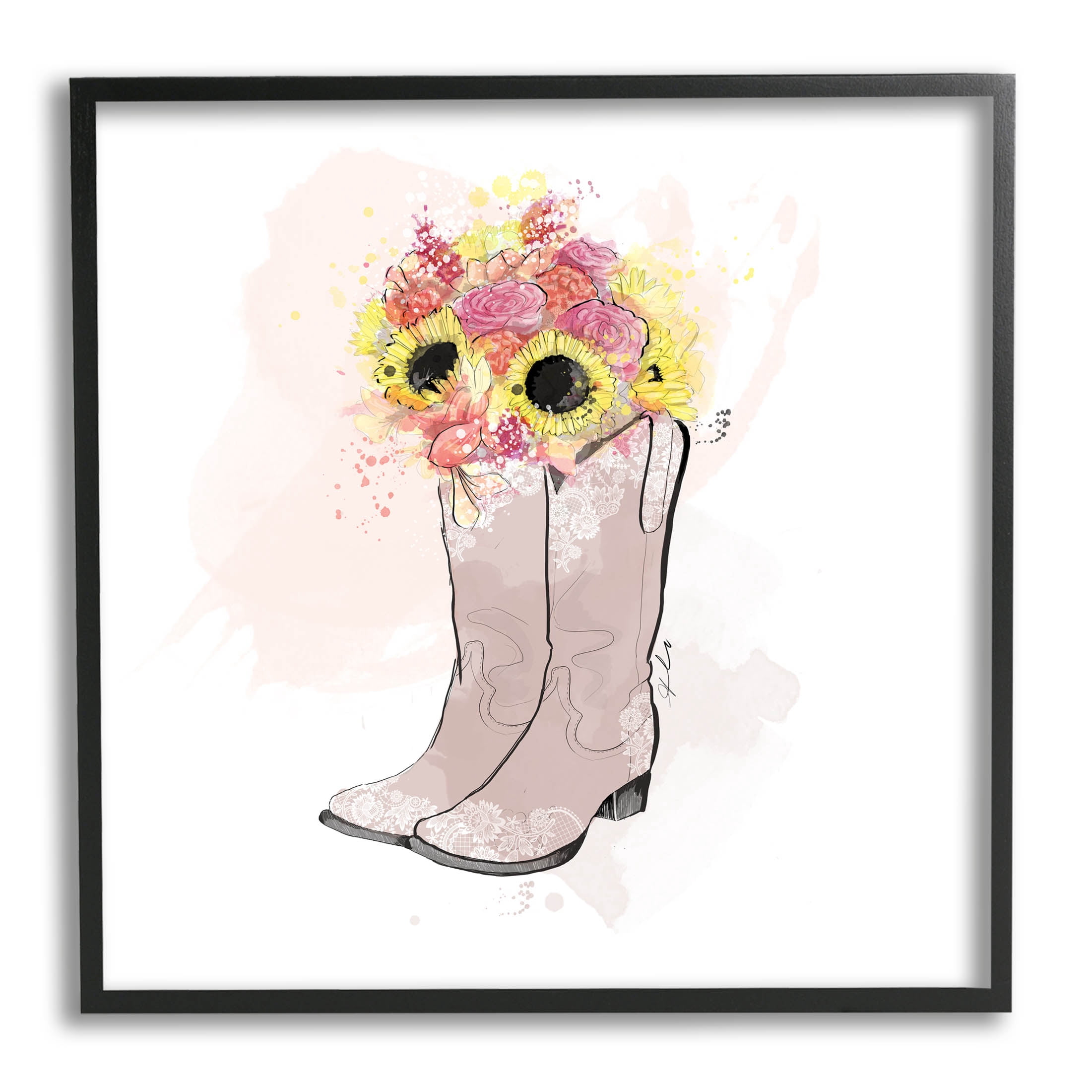 Stupell Industries Sunflower Bouquet Cowboy Boots Graphic Art Black Framed Art Print Wall Art, Design by Alison Petrie