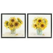 Stupell Industries Sunflower Bouquet Jar Plants & Flowers Painting Black Floater Framed Canvas Art Print Wall Art, 18 x 18, Set of 2