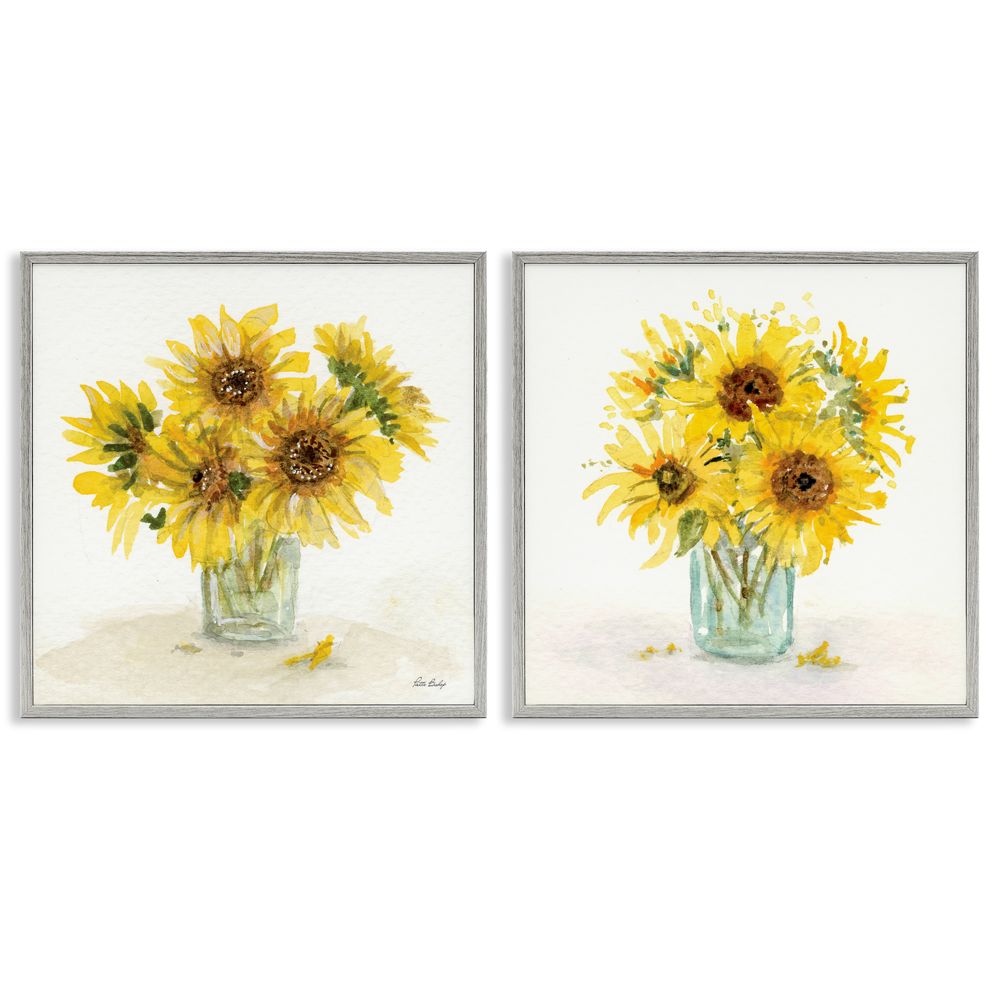 Stupell Industries Sunflower Bouquet Jar Plants & Flowers Painting Gray Framed Art Print Wall Art, 24 x 24, Set of 2