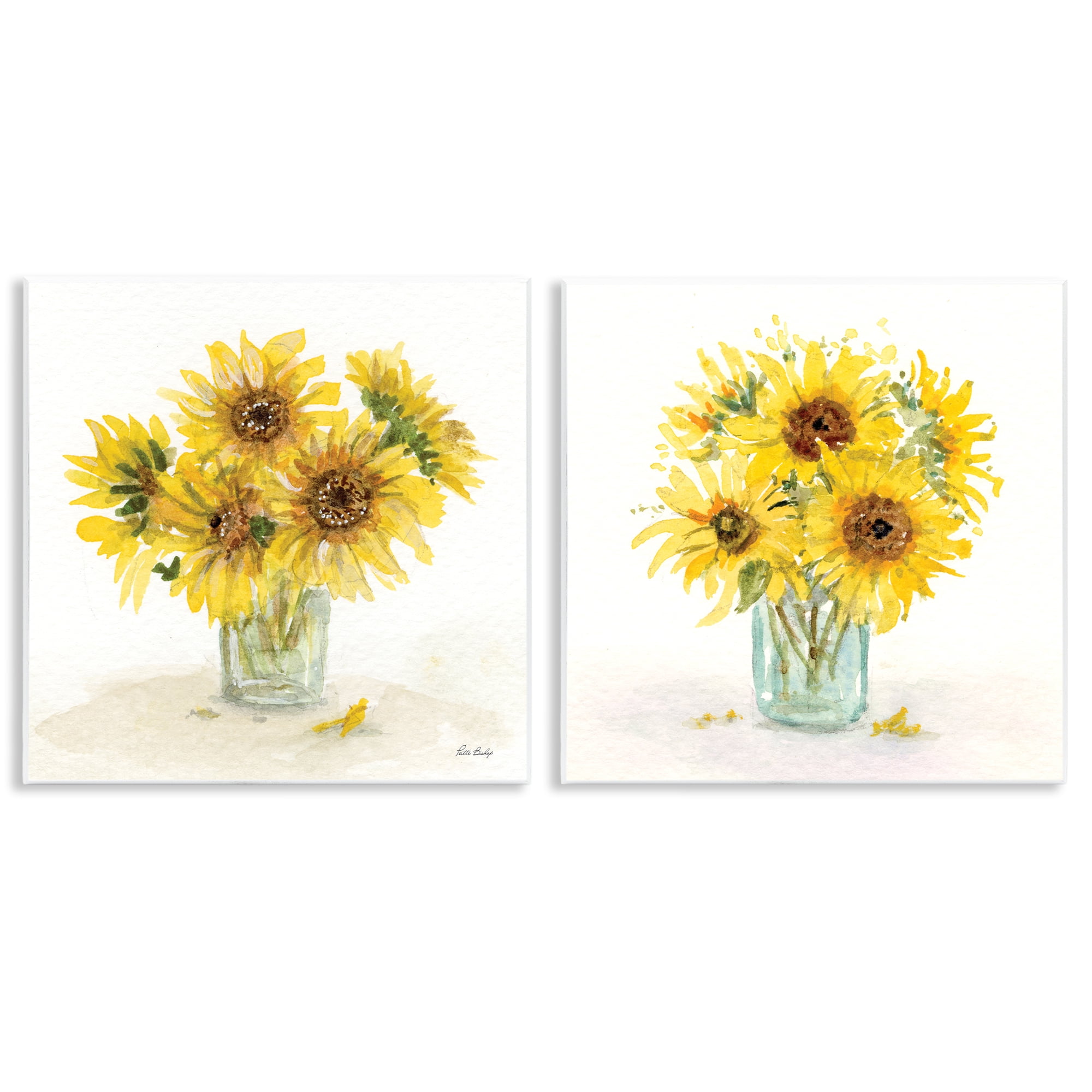 Stupell Industries Sunflower Bouquet Jar Plants & Flowers Painting Unframed Art Print Wall Art, 12 x 12, Set of 2