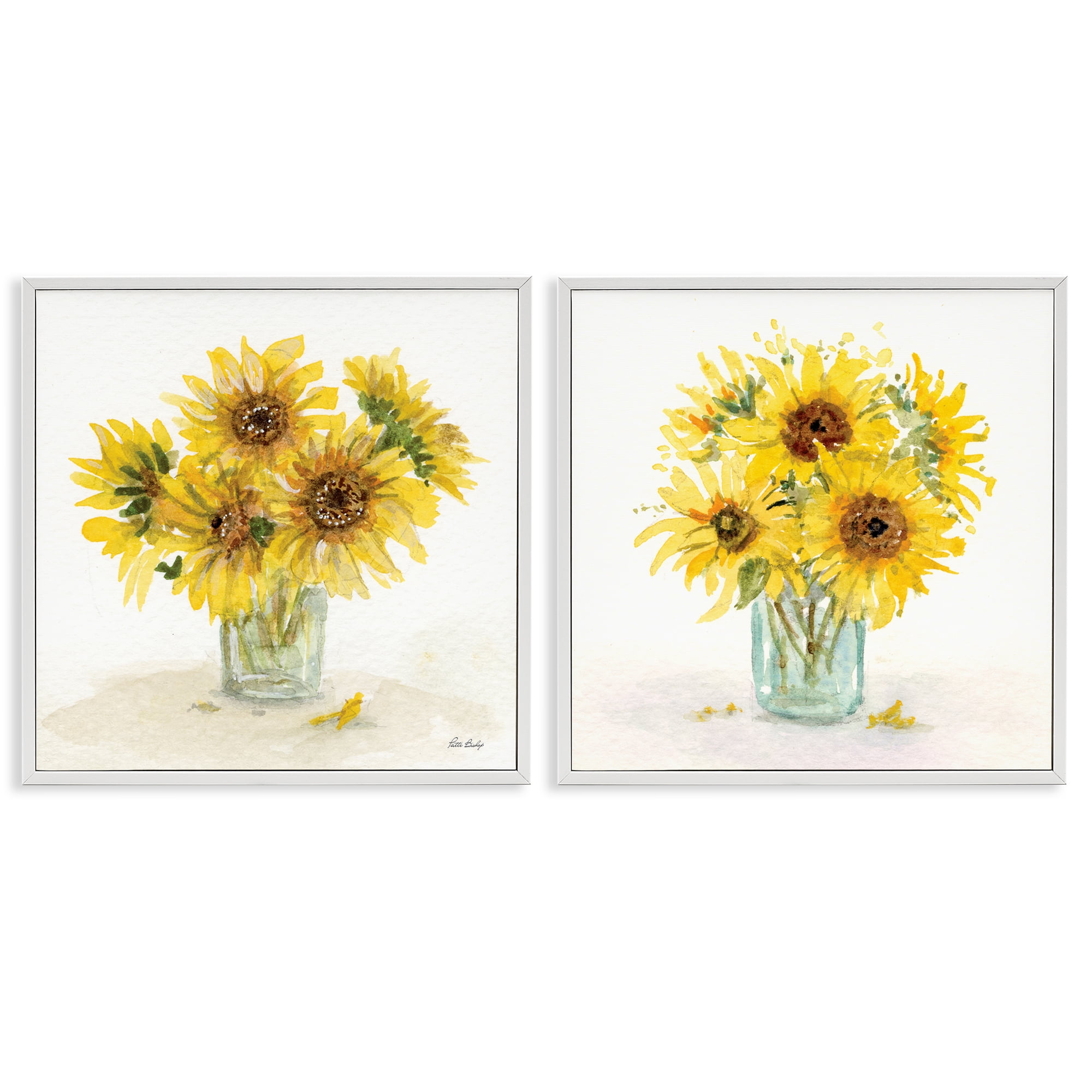 Stupell Industries Sunflower Bouquet Jar Plants & Flowers Painting White Framed Art Print Wall Art, 24 x 24, Set of 2