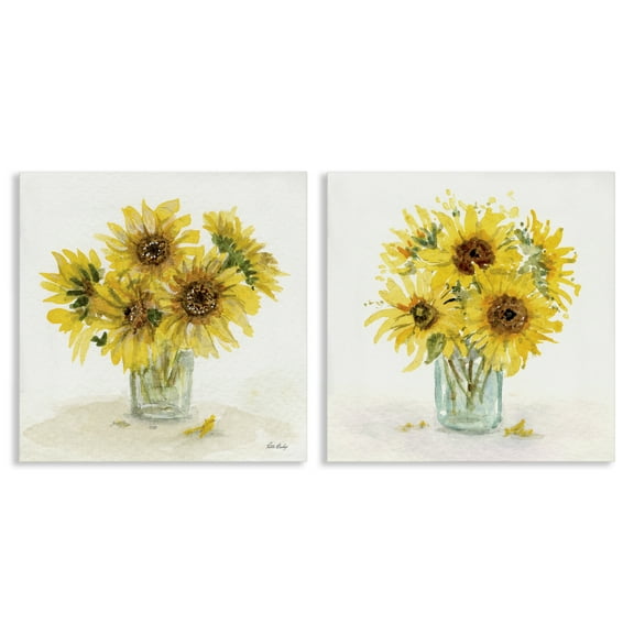 Stupell Industries Sunflower Bouquet Jar Plants & Flowers Painting Wrapped Canvas Art Print Wall Art, 17 x 17, Set of 2