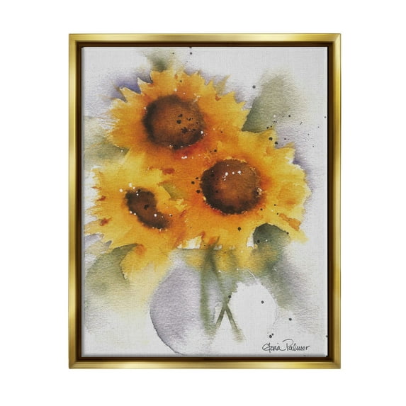 Stupell Industries Sunflower Bouquet Watercolor Style Botanical & Floral Painting Gold Floater Framed Art Print Wall Art