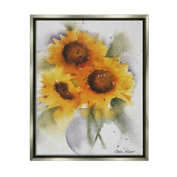 Stupell Industries Sunflower Bouquet Watercolor Style Botanical & Floral Painting Gray Floater Framed Art Print Wall Art