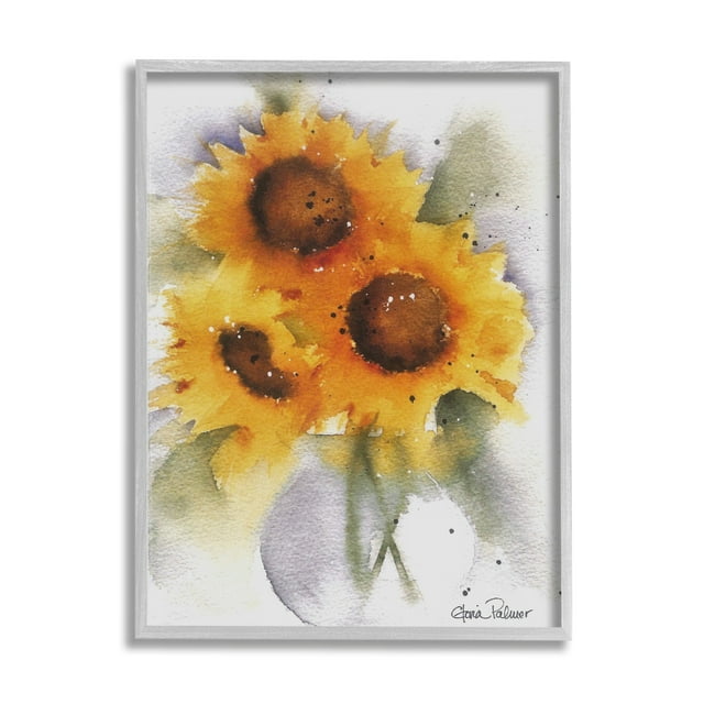 Stupell Industries Sunflower Bouquet Watercolor Style Botanical & Floral Painting Gray Framed Art Print Wall Art