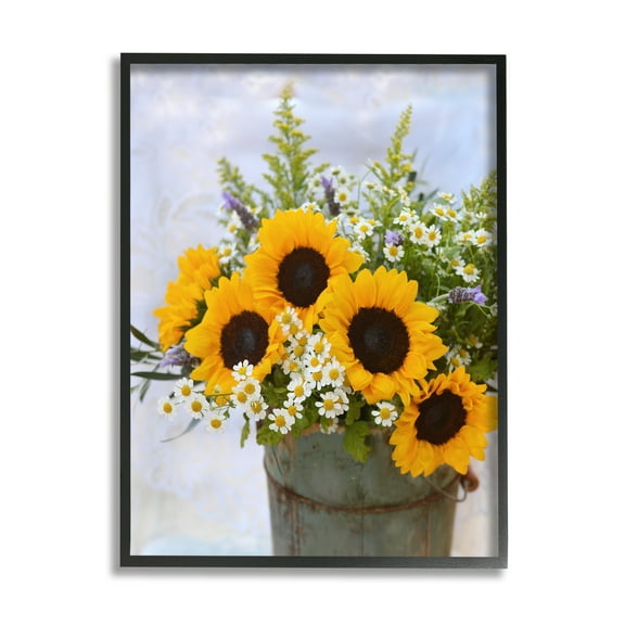Stupell Industries Sunflower Bouquet in Tin Botanical & Floral Photography Black Framed Art Print Wall Art, 11 x 14