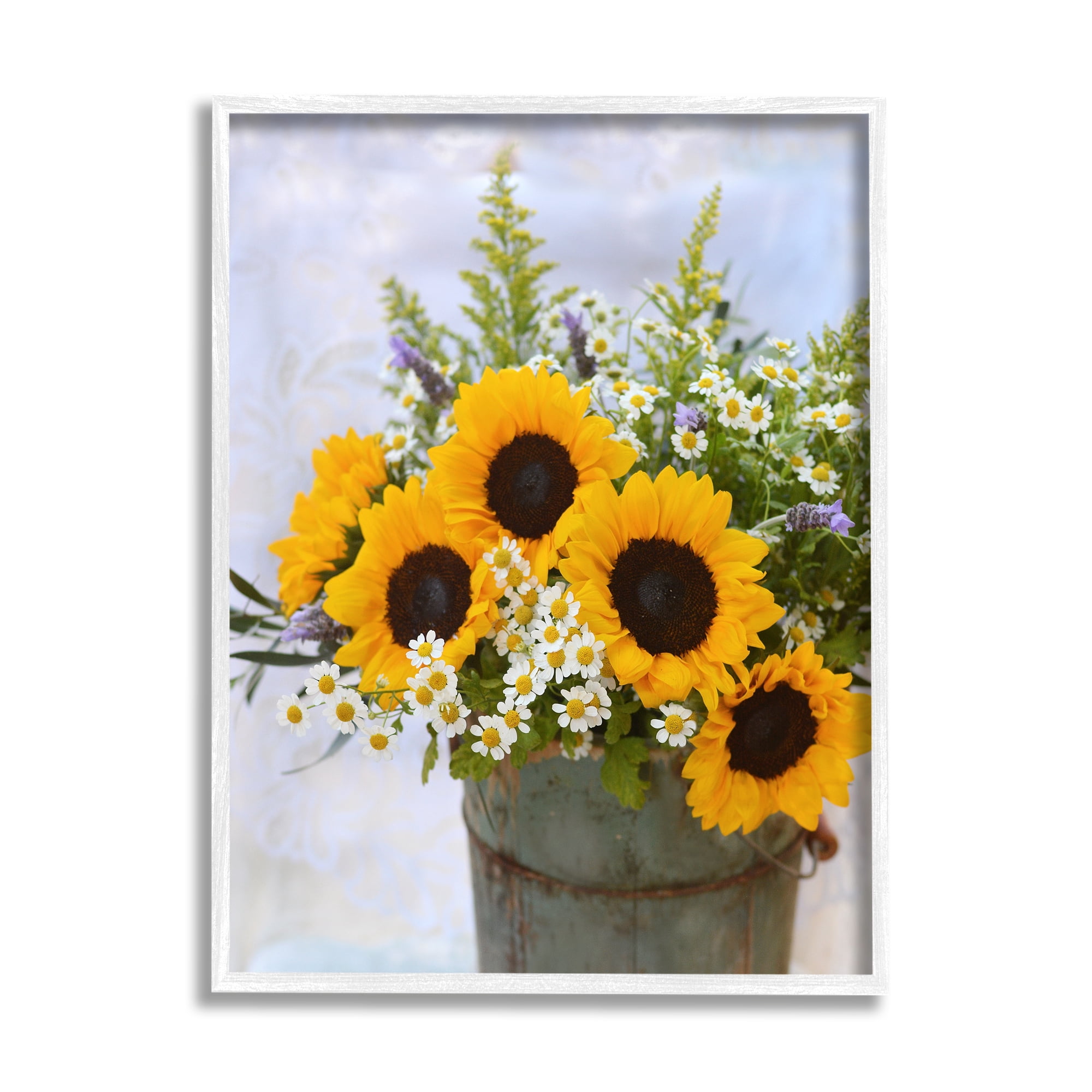 Stupell Industries Sunflower Bouquet in Tin Botanical & Floral Photography White Framed Art Print Wall Art, 16 x 20