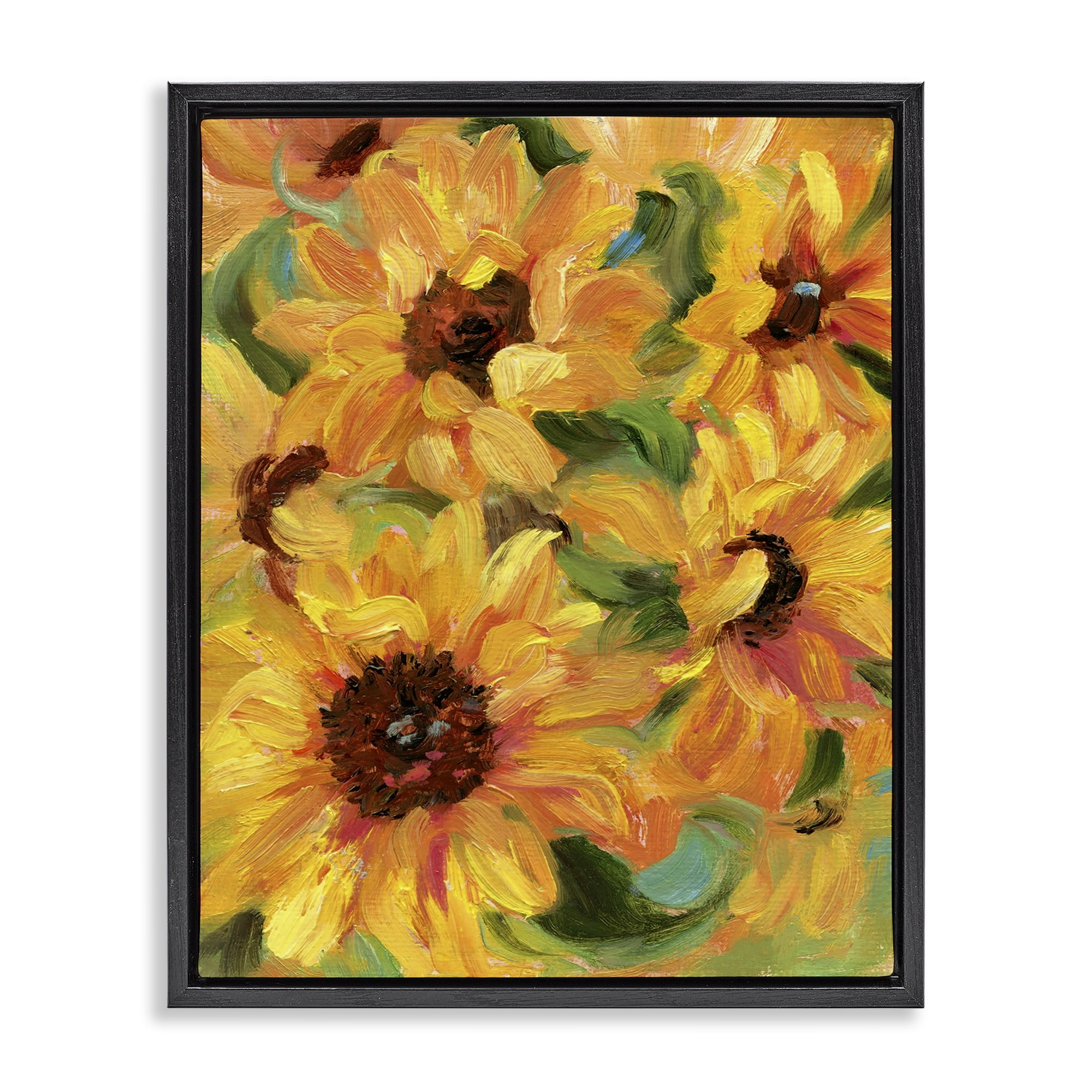 Stupell Industries Sunflower Bunches Pattern Botanical & Floral Painting Black Floater Framed Art Print Wall Art, 25 x 31