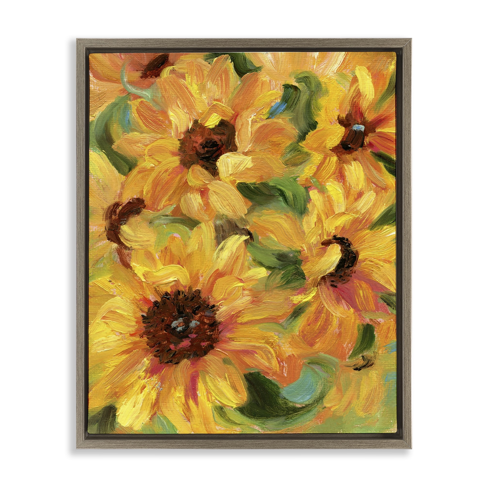 Stupell Industries Sunflower Bunches Pattern Botanical & Floral Painting Brown Floater Framed Art Print Wall Art, 25 x 31