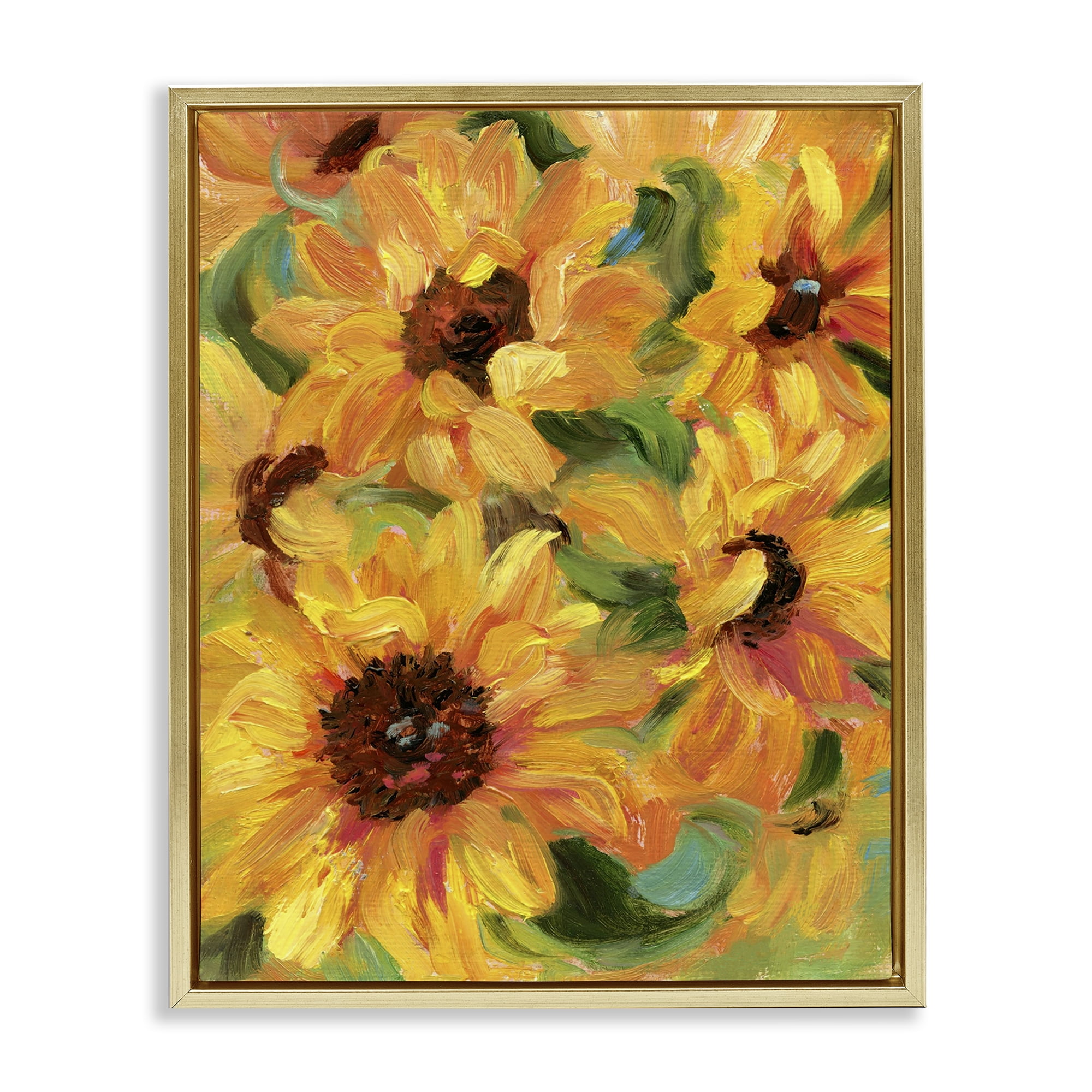 Stupell Industries Sunflower Bunches Pattern Botanical & Floral Painting Gold Floater Framed Art Print Wall Art, 17 x 21