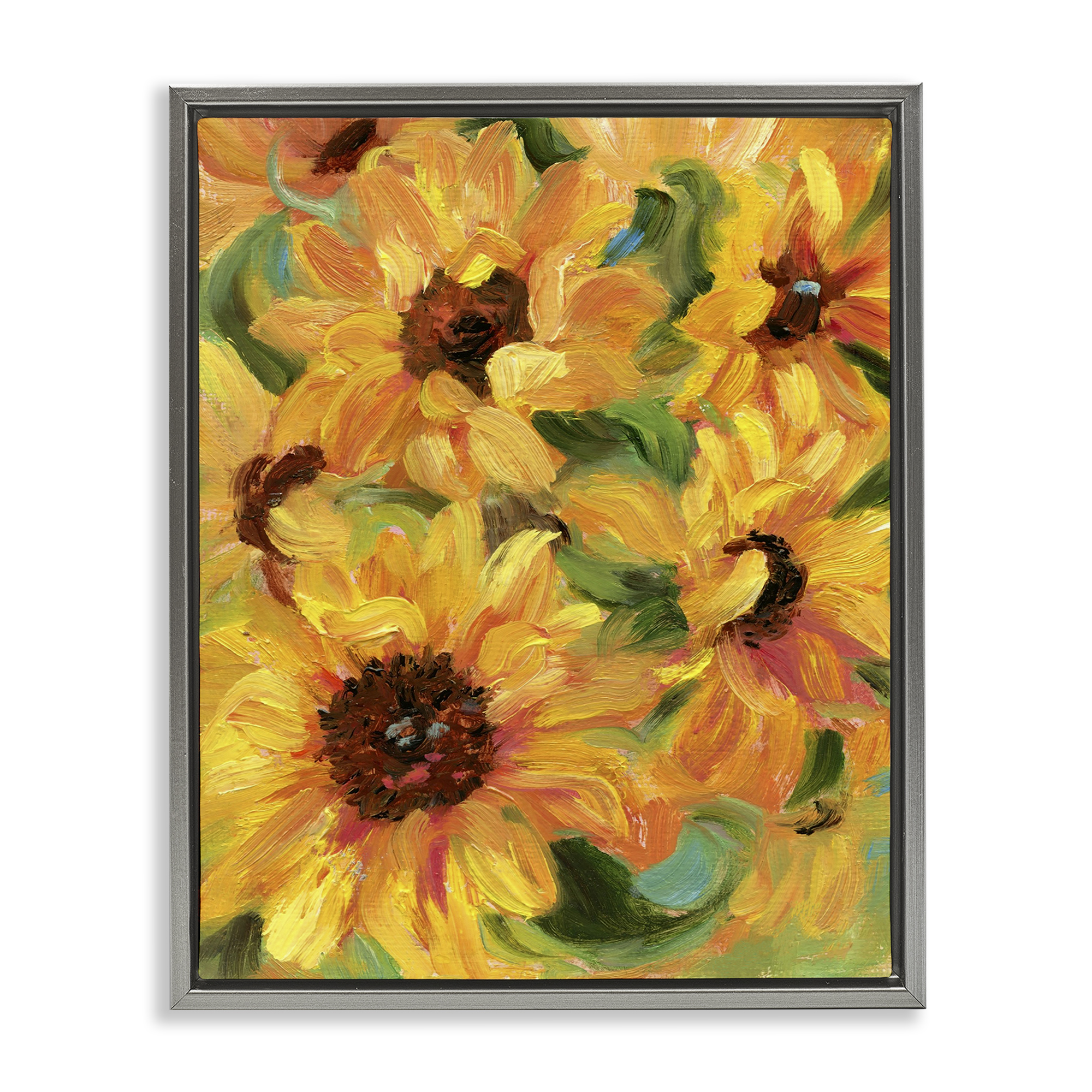 Stupell Industries Sunflower Bunches Pattern Botanical & Floral Painting Gray Floater Framed Art Print Wall Art, 25 x 31