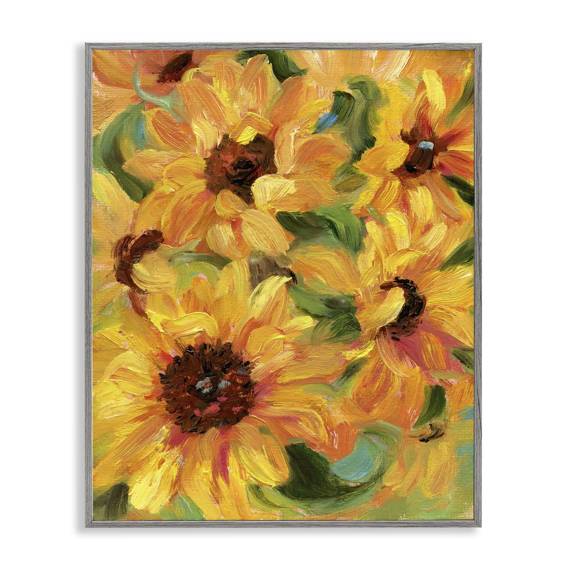 Stupell Industries Sunflower Bunches Pattern Botanical & Floral Painting Gray Framed Art Print Wall Art, 11 x 14