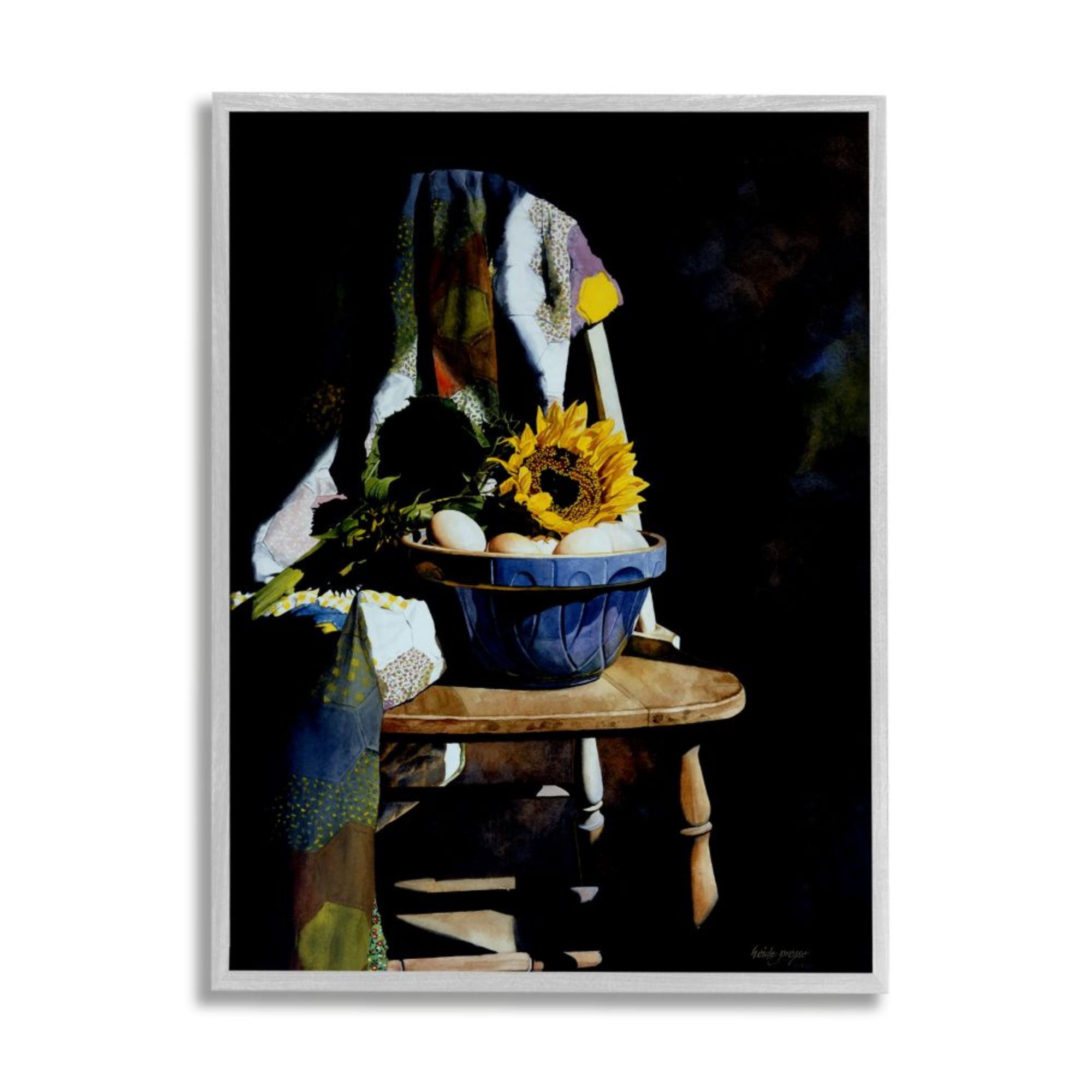 Stupell Industries Sunflower Country Chair Dark Still Life Painting Design by Heide Presse, 16" x 20", Gray Framed