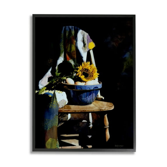 Stupell Industries Sunflower Country Chair Dark Still Life Painting Design by Heide Presse, 24" x 30", Black Framed