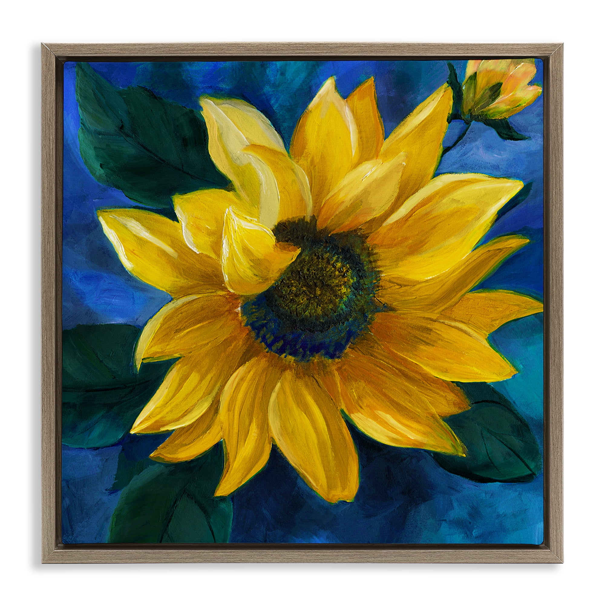 Stupell Industries Sunflower Curling Petals Plants & Flowers Painting Brown Floater Framed Canvas Art Print Wall Art, 18 x 18