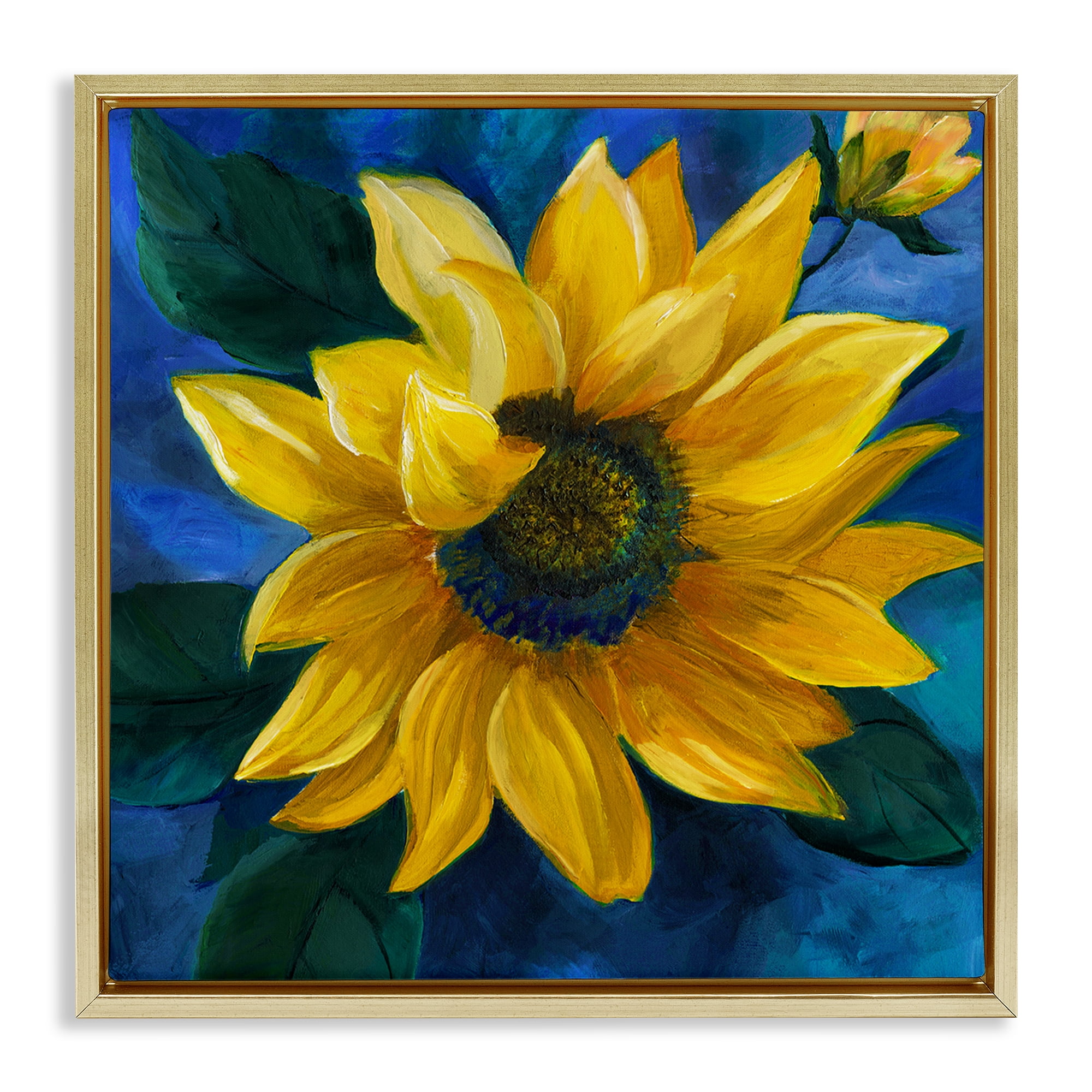 Stupell Industries Sunflower Curling Petals Plants & Flowers Painting Gold Floater Framed Canvas Art Print Wall Art, 25 x 25