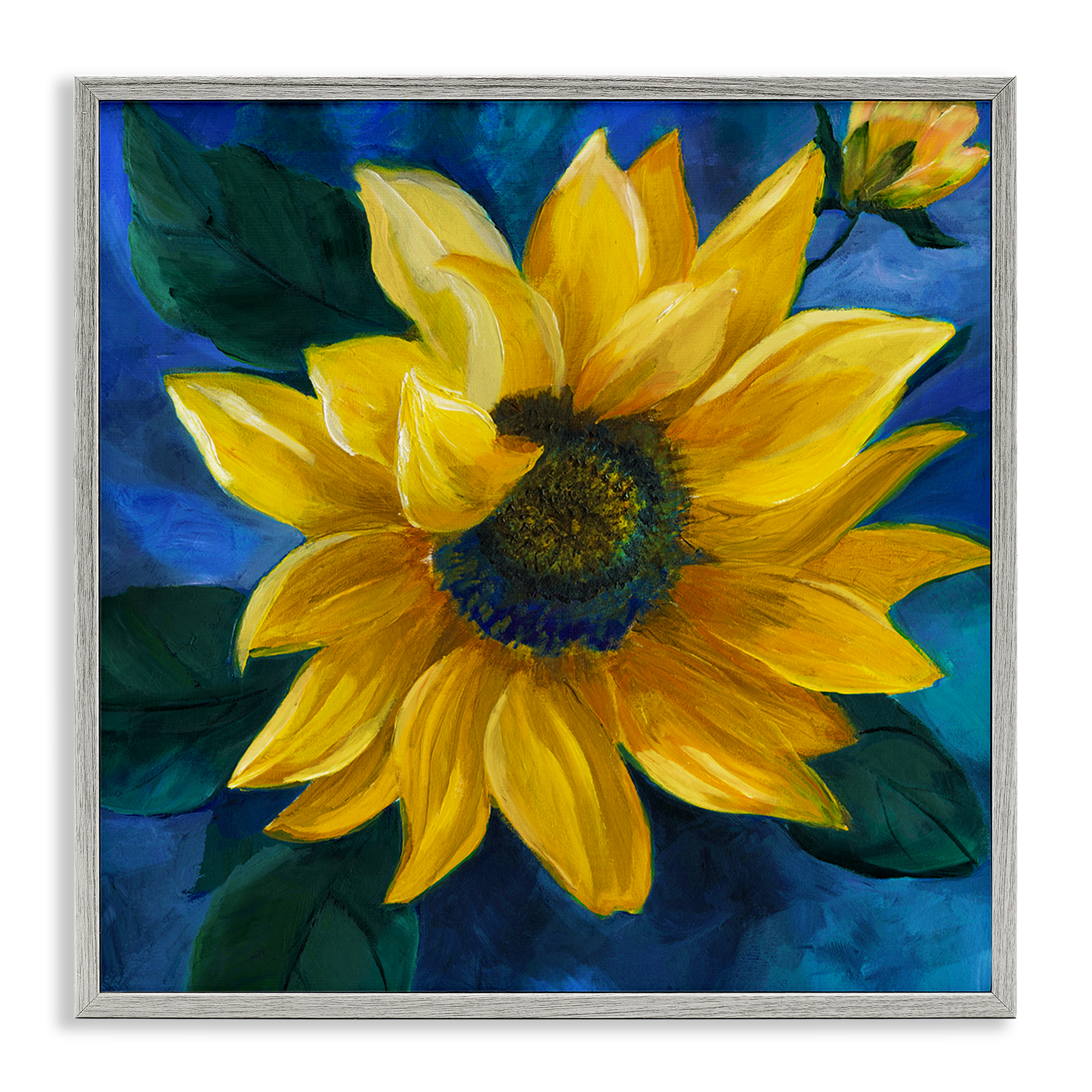Stupell Industries Sunflower Curling Petals Plants & Flowers Painting Gray Framed Art Print Wall Art, 17 x 17