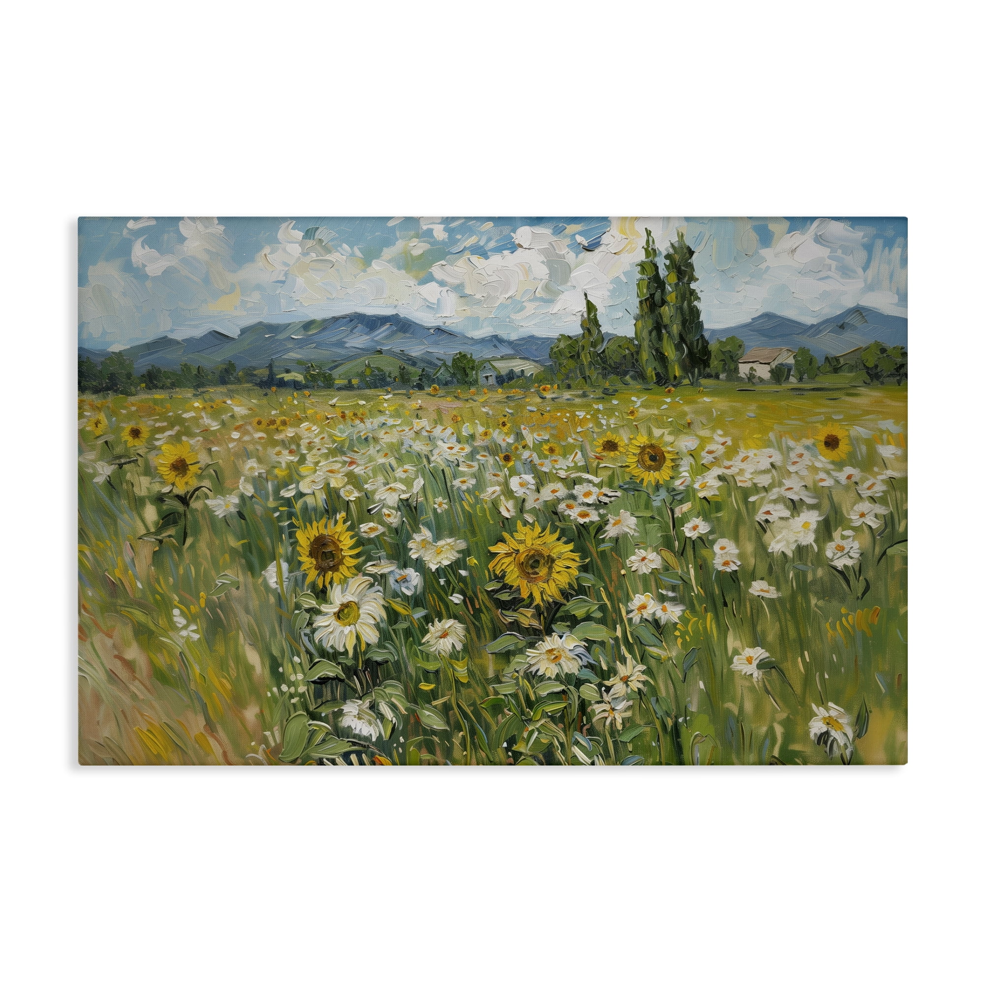 Stupell Industries Sunflower & Daisy Meadow Landscape & Nature Painting Wrapped Canvas Art Print Wall Art, 30 x 20