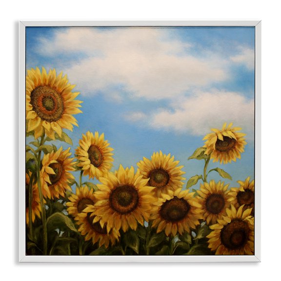 Stupell Industries Sunflower Dance Field Painting Floral Painting White Framed Art Print Wall Art, 12 x 12