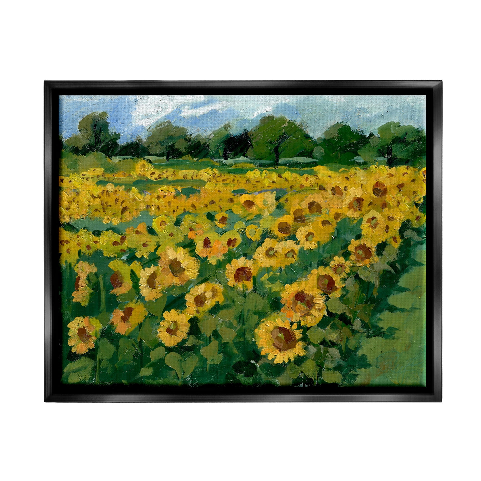 Stupell Industries Sunflower Farm Painting Botanical & Floral Painting Black Floater Framed Canvas Art Print Wall Art, 21 x 17