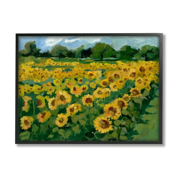 Stupell Industries Sunflower Farm Painting Botanical & Floral Painting Black Framed Art Print Wall Art, 30 x 24
