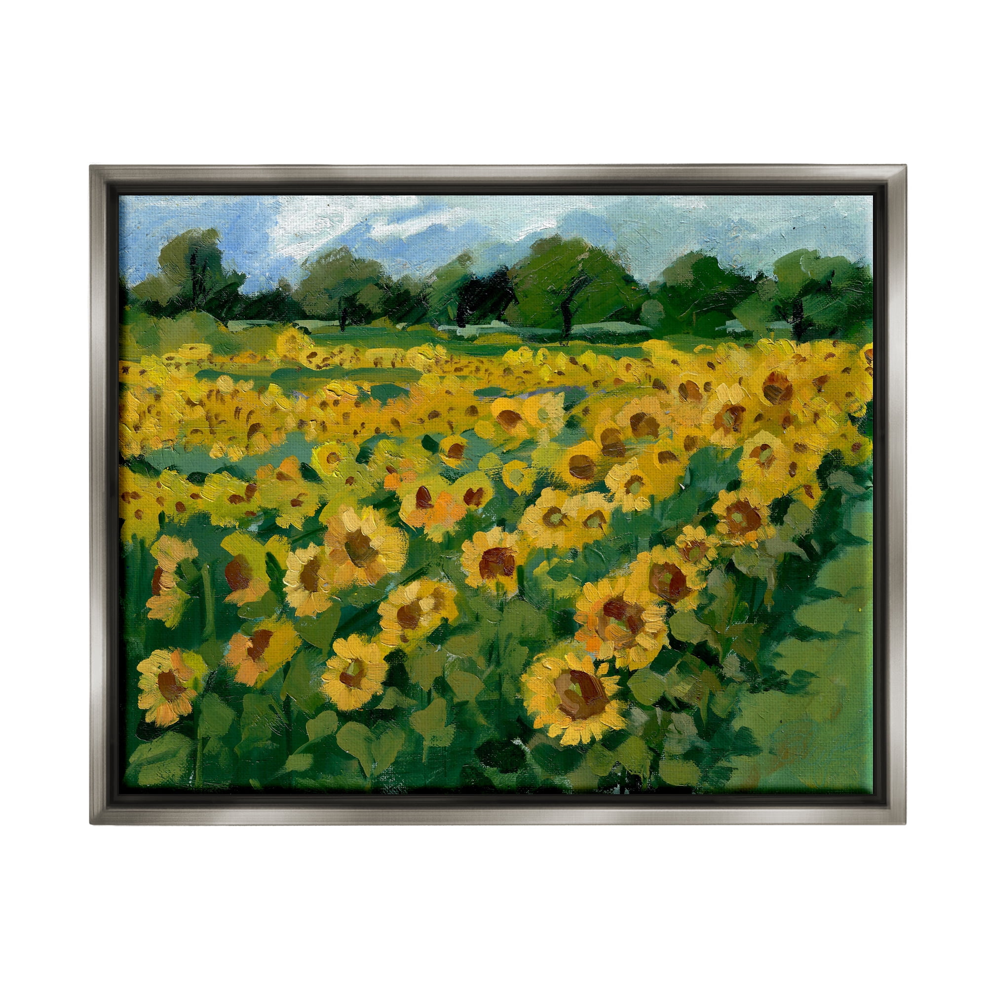 Stupell Industries Sunflower Farm Painting Botanical & Floral Painting Gray Floater Framed Canvas Art Print Wall Art, 31 x 25