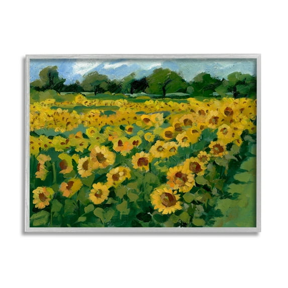 Stupell Industries Sunflower Farm Painting Botanical & Floral Painting Gray Framed Art Print Wall Art, 14 x 11