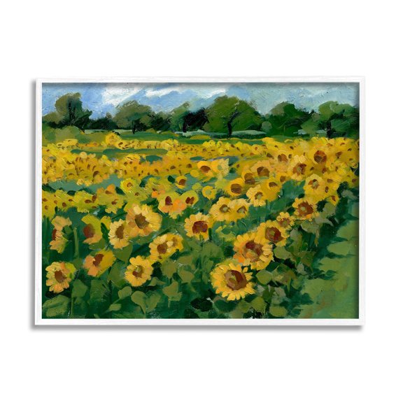 Stupell Industries Sunflower Farm Painting Botanical & Floral Painting White Framed Art Print Wall Art, 14 x 11