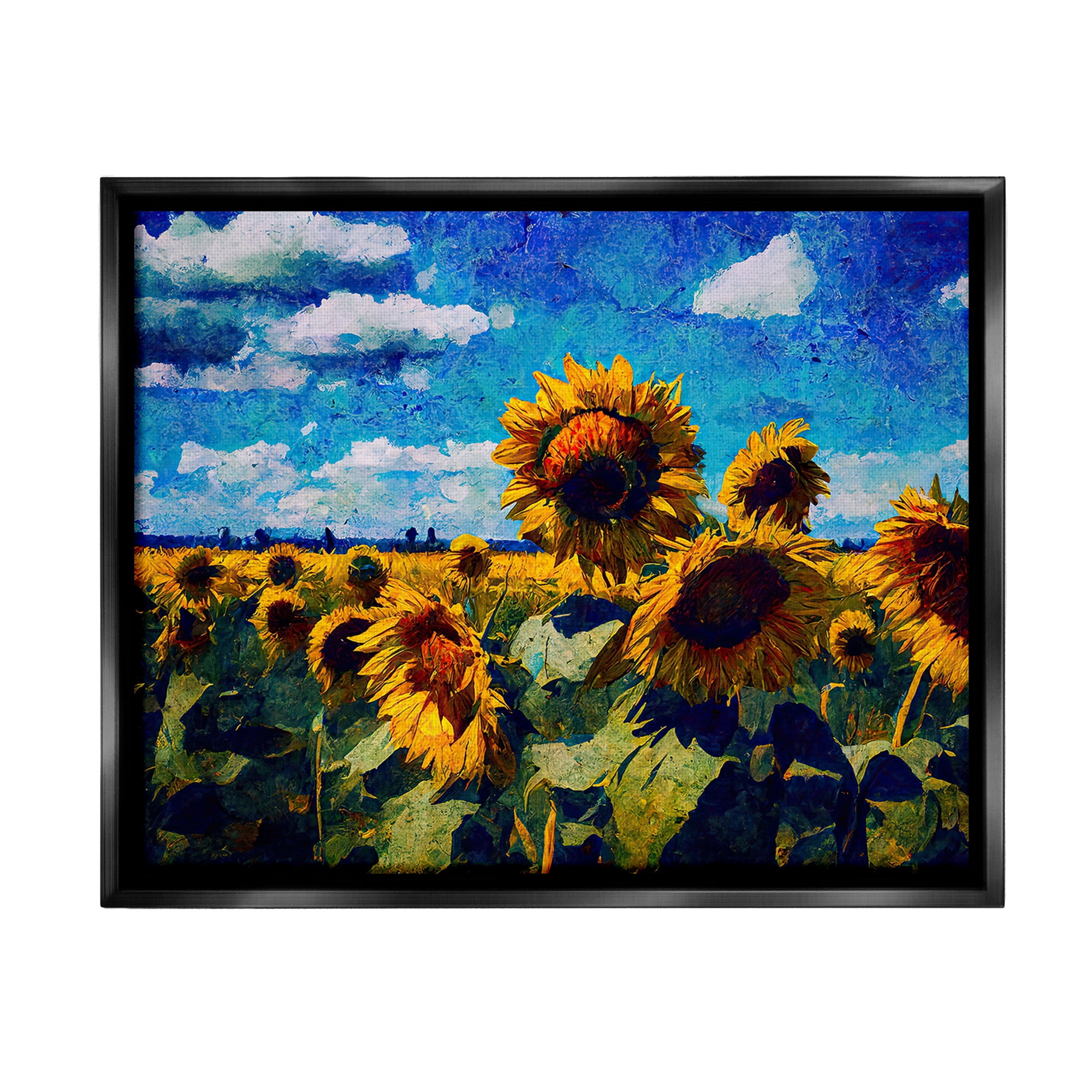 Stupell Industries Sunflower Field & Clouds Landscape Painting Black Floater Framed Canvas Art Print Wall Art, 21 x 17