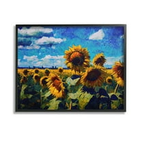 Stupell Industries Sunflower Field & Clouds Landscape Painting Black Framed Art Print Wall Art, 14 x 11