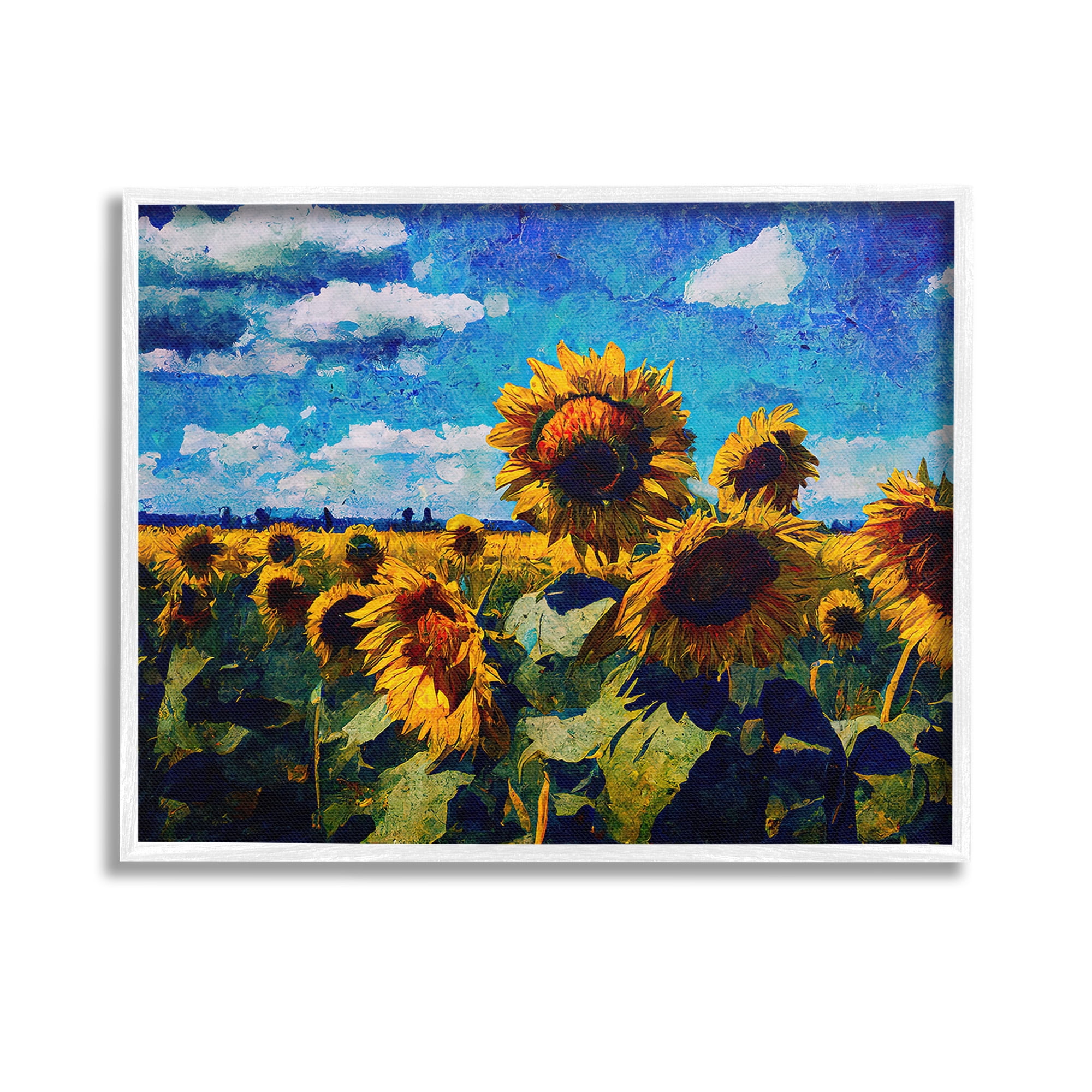 Stupell Industries Sunflower Field & Clouds Landscape Painting White Framed Art Print Wall Art, 14 x 11