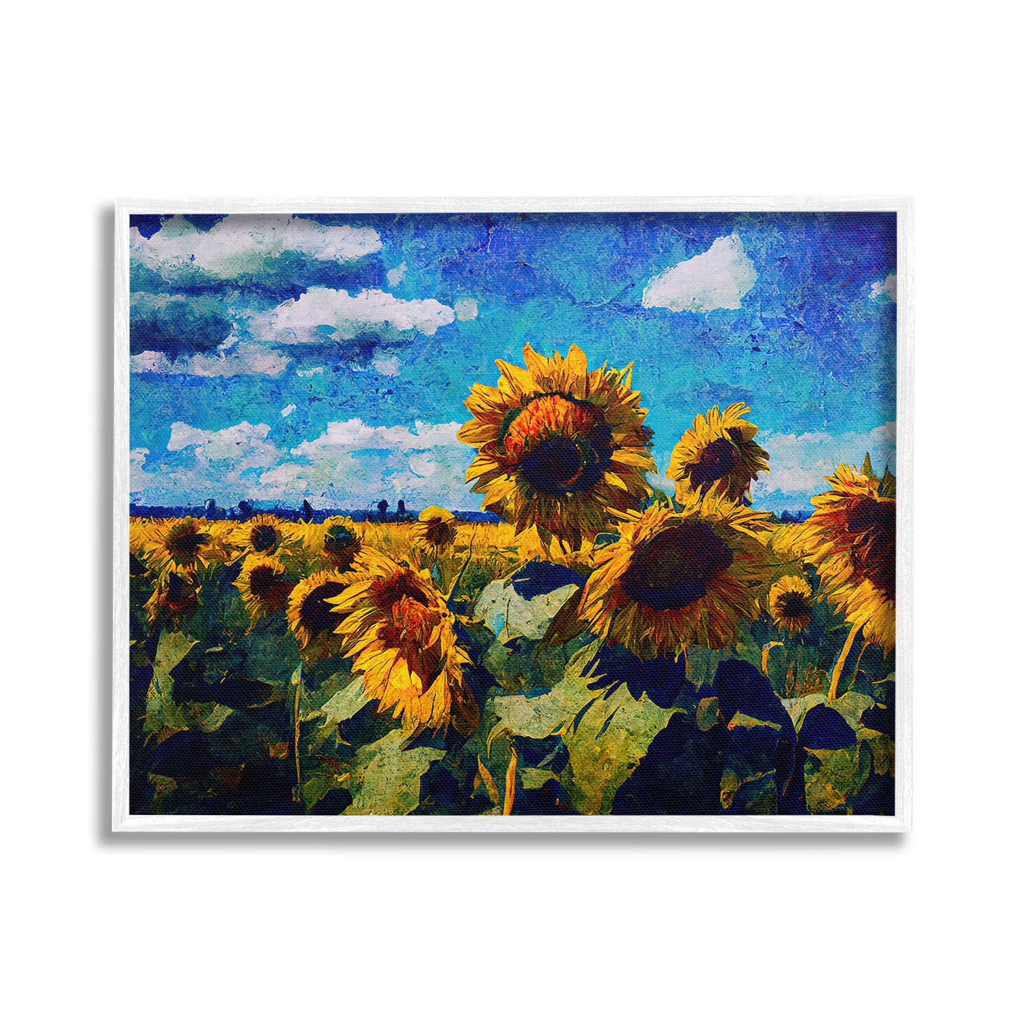 Stupell Industries Sunflower Field & Clouds Landscape Painting White Framed Art Print Wall Art, 30 x 24