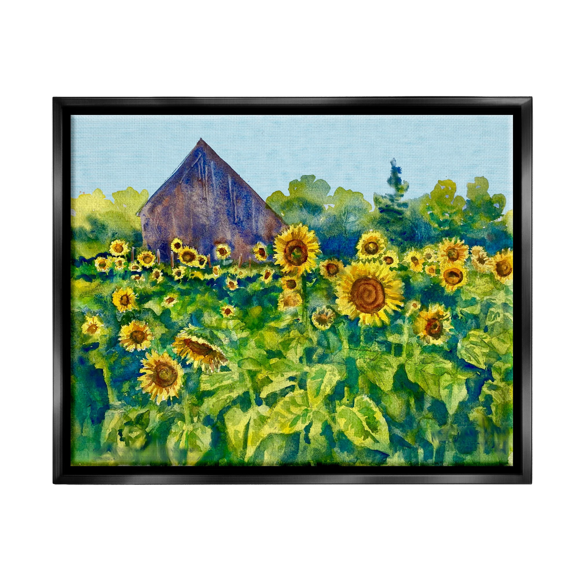 Stupell Industries Sunflower Field Painting Nature Painting Black Floater Framed Art Print Wall Art, 21 x 17